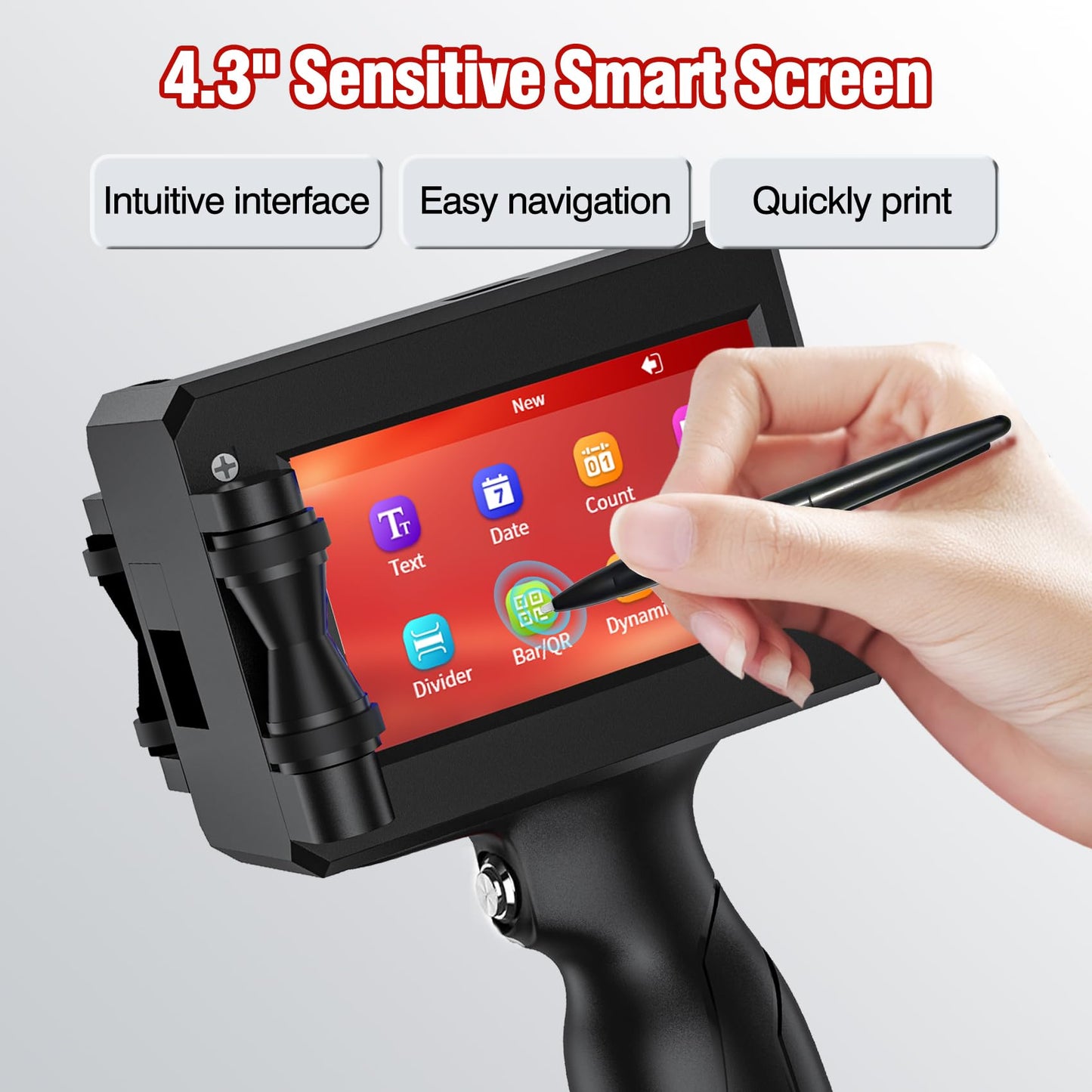 TIKTONER Handheld Inkjet Printer Printing Height 0.08-0.5Inch Handheld Printer Gun for Batch Code Date Time Lot Number Print on Many Materials, Inkjet Coder with 42ml Black Fast Dry Ink Cartridge
