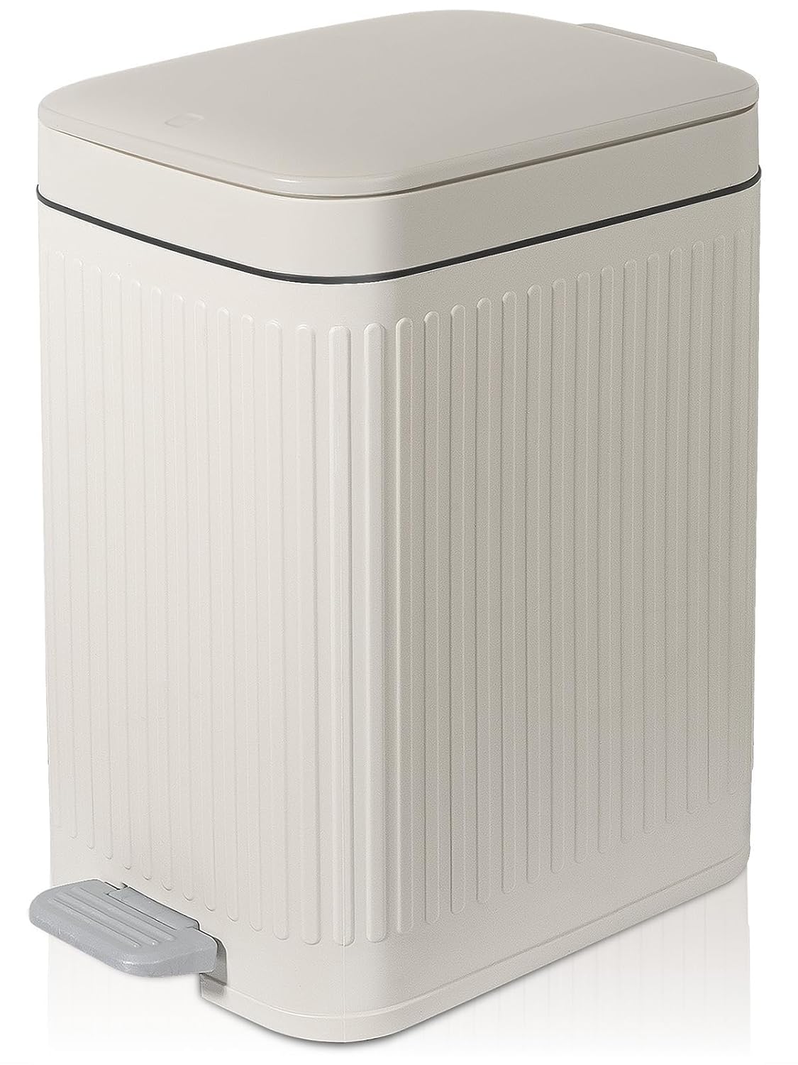 Rejomiik Small Bathroom Trash Can - Slim Soft Close Lid Wastebasket | 1.9 Gallon Cream Color