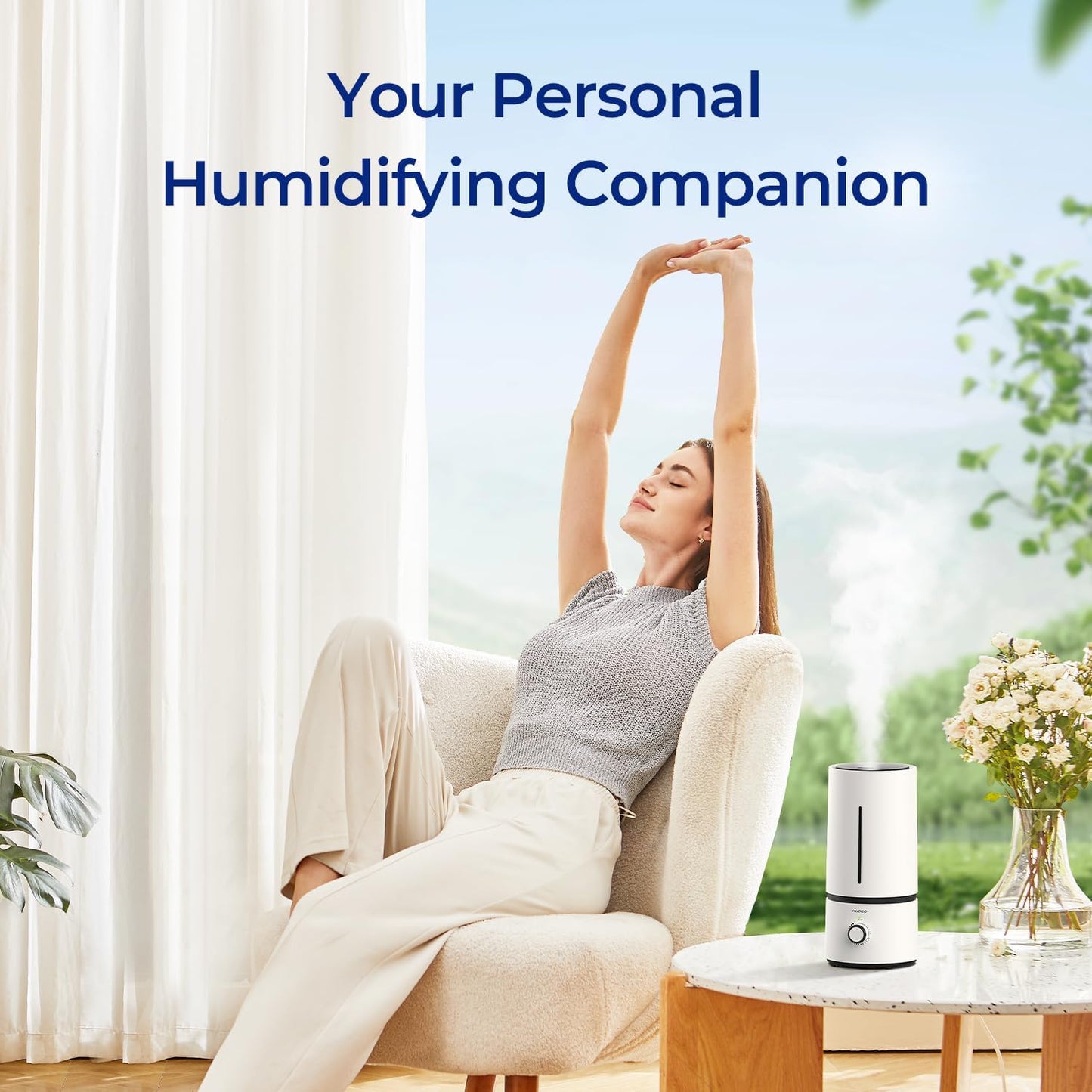 Raydrop Cool Mist Humidifier - Quiet Ultrasonic Design for Home & Babies | 1.70L Capacity, Auto Shut Off