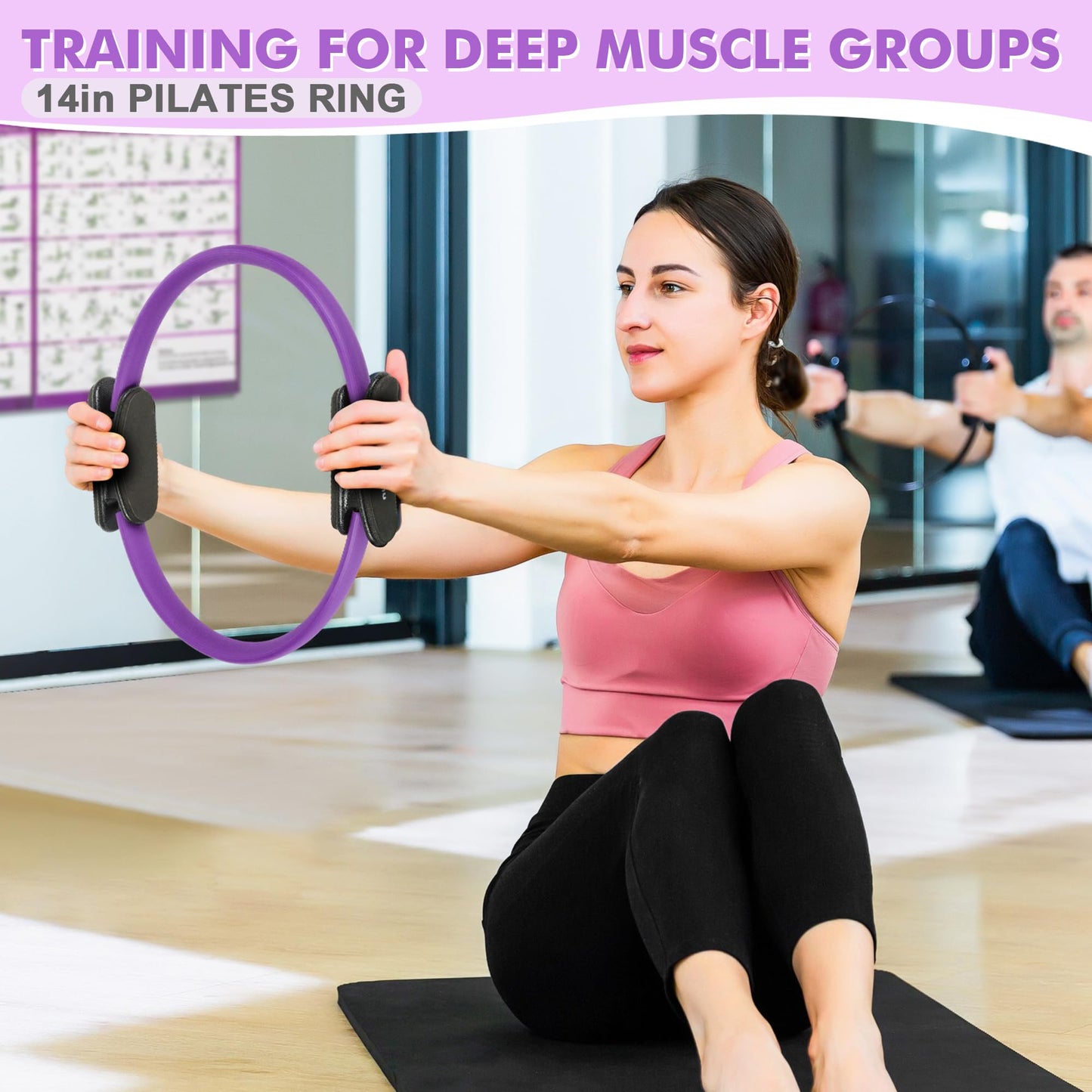 Goocrun Pilates Ring Set Exercise Equipment, with Fabric Resistance Bands Set, Pilates Ball, Sliding Disks. Portable Home Gym - with Fitness Guide Poster (Purple)