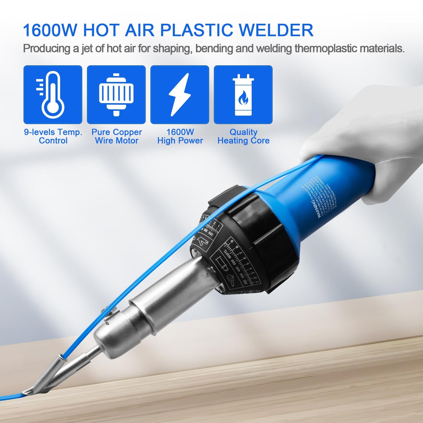 SWIGRANCE Hot Air Plastic Welder 1600W, Complete Accessories & Nozzles for Plastic Welding Roofing Kit 110V, Vinyl PVC TPO Roof Handheld Hot Air Heat Gun Plastic Welding Torch