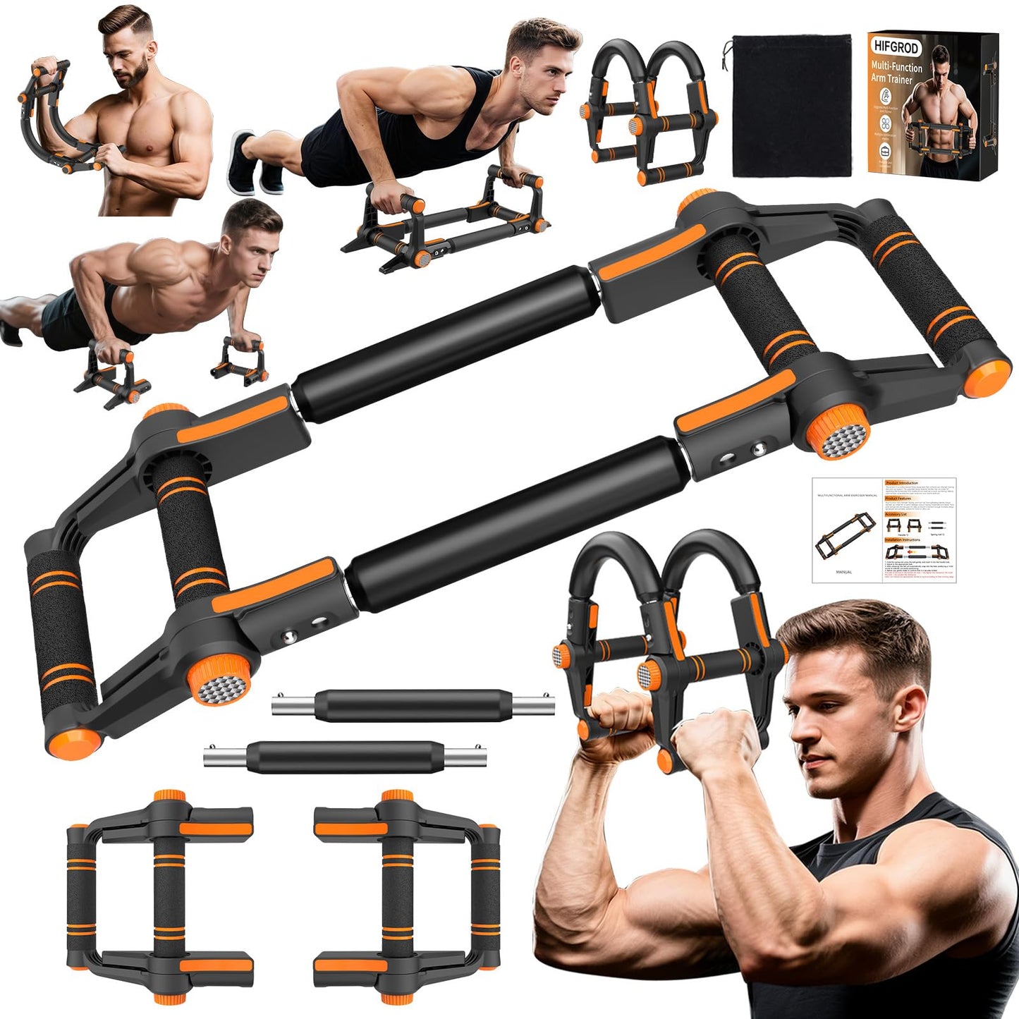 HIFGROD Twister Arm Trainer - 3-in-1 Adjustable Chest Workout Equipment,Portable Home Gym Chest & Arm Workout, Push Up Bars, 60-140lbs Resistance for Men Women