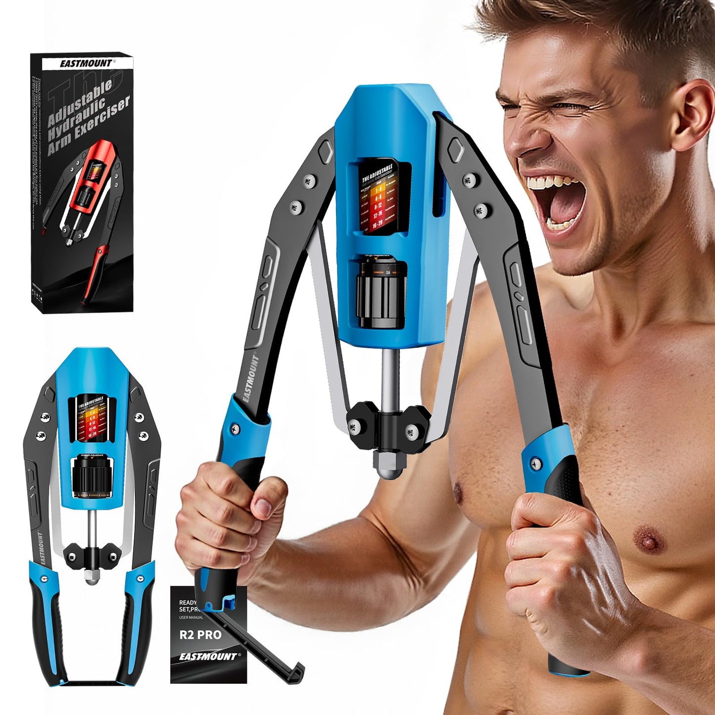 EAST MOUNT Twister Arm Exerciser - Adjustable 22-440lbs Hydraulic Power, Home Chest Expander, Shoulder Muscle Training Fitness Equipment, Arm Enhanced Exercise Strengthener (Black&Blue)