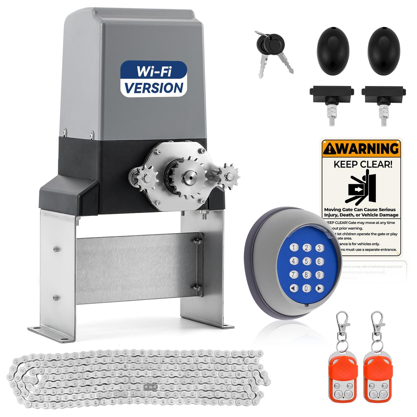 5300lbs Heavy Duty Automatic Sliding Gate Opener, AC Powered No Solar Needed, Chain Drive WiFi App Remote, 1-5/8HP Motor for Electric Gates, Keypad + IR Sensor Kit for 40ft