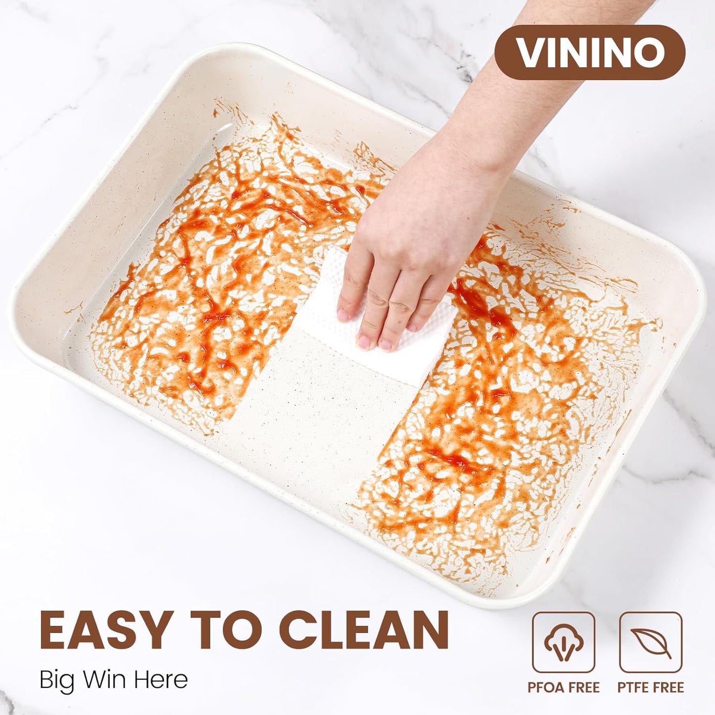 Vinino 8-Piece Nonstick Baking Pans Set - Silicone Muffin, Loaf & Cake Pans with Metal Reinforced Frame & Roasting Pan | Oven Safe, Cream Color