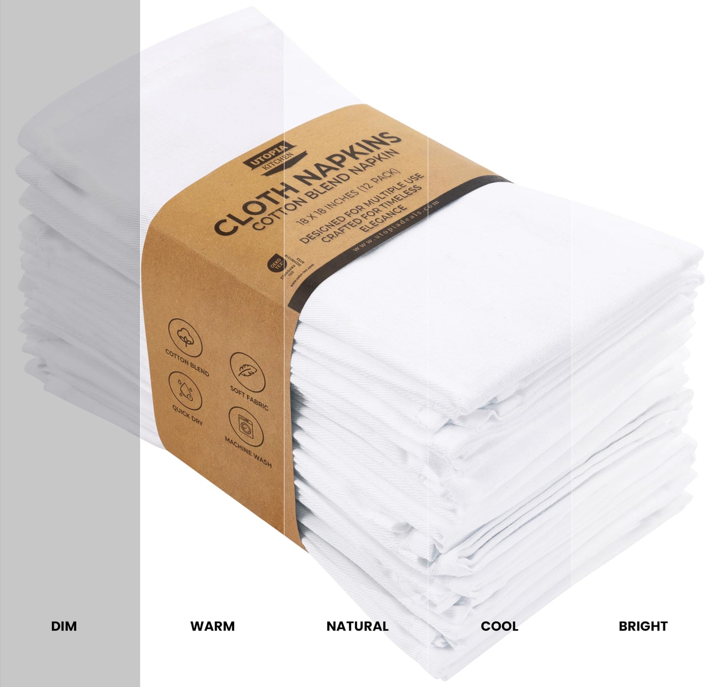 Utopia Kitchen White Cloth Napkins [12 Pack, 18x18 Inch] Absorbent Cotton Blend Washable and Reusable for Dinner, Restaurant, Lunch, Wedding and Hotel
