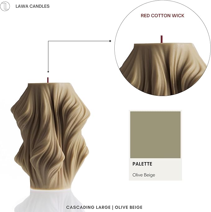 LAWA Cascading Wave Candle - Large Beautiful Handmade Pillar Scented Soy Wax Elegant Bubble Aesthetic Candle Housewarming Gift Home Room Shelf Decor Idea Olive Beige (Large)