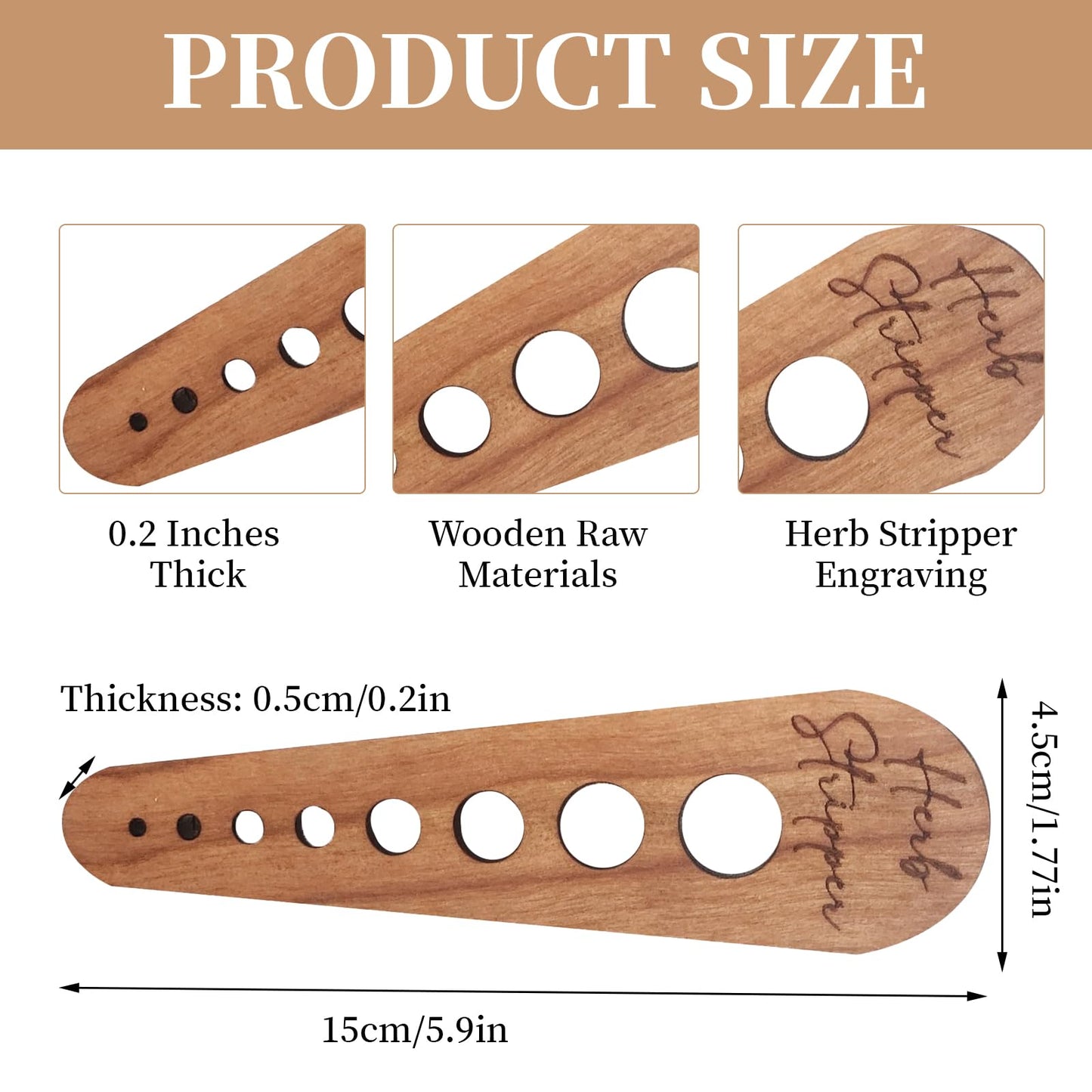 Pottery Herb Stripper Ceramic Herb Stripper Herb Stripping Tool Vegetable Leaf Remover 8 Different Apertures Suitable for Herbs Chef Gifts Cooking Housewives (Wooden) (Caramel)