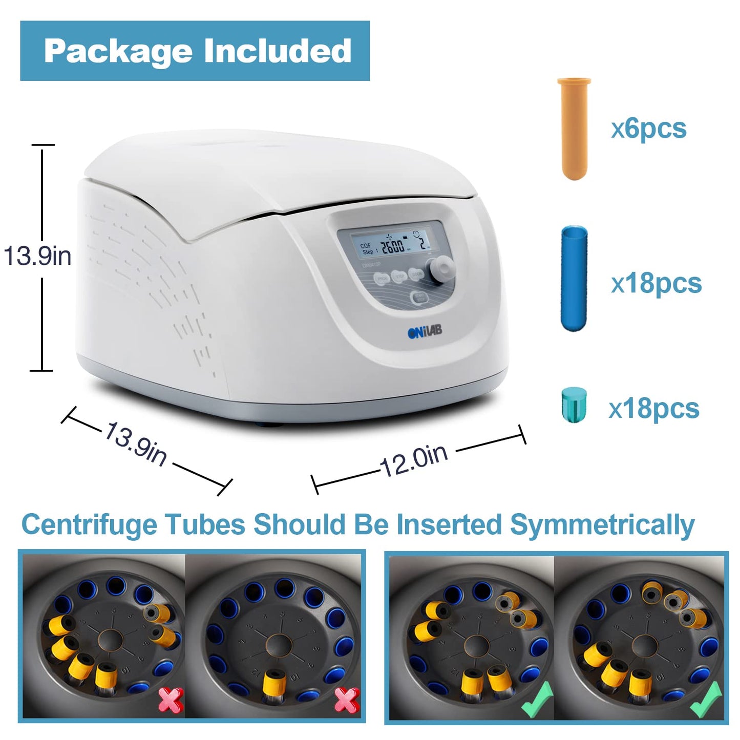 ONiLAB Professional PRP Centrifuge Machine 15mLx8, 10mL/7mL/1.5-5mlx 12, Lab Benchtop Centrifuge, 3 Preloaded Programs for Fast Operation,Store 9 Programs, 30sec-99min,300-4500rpm(Max. 2490xg)