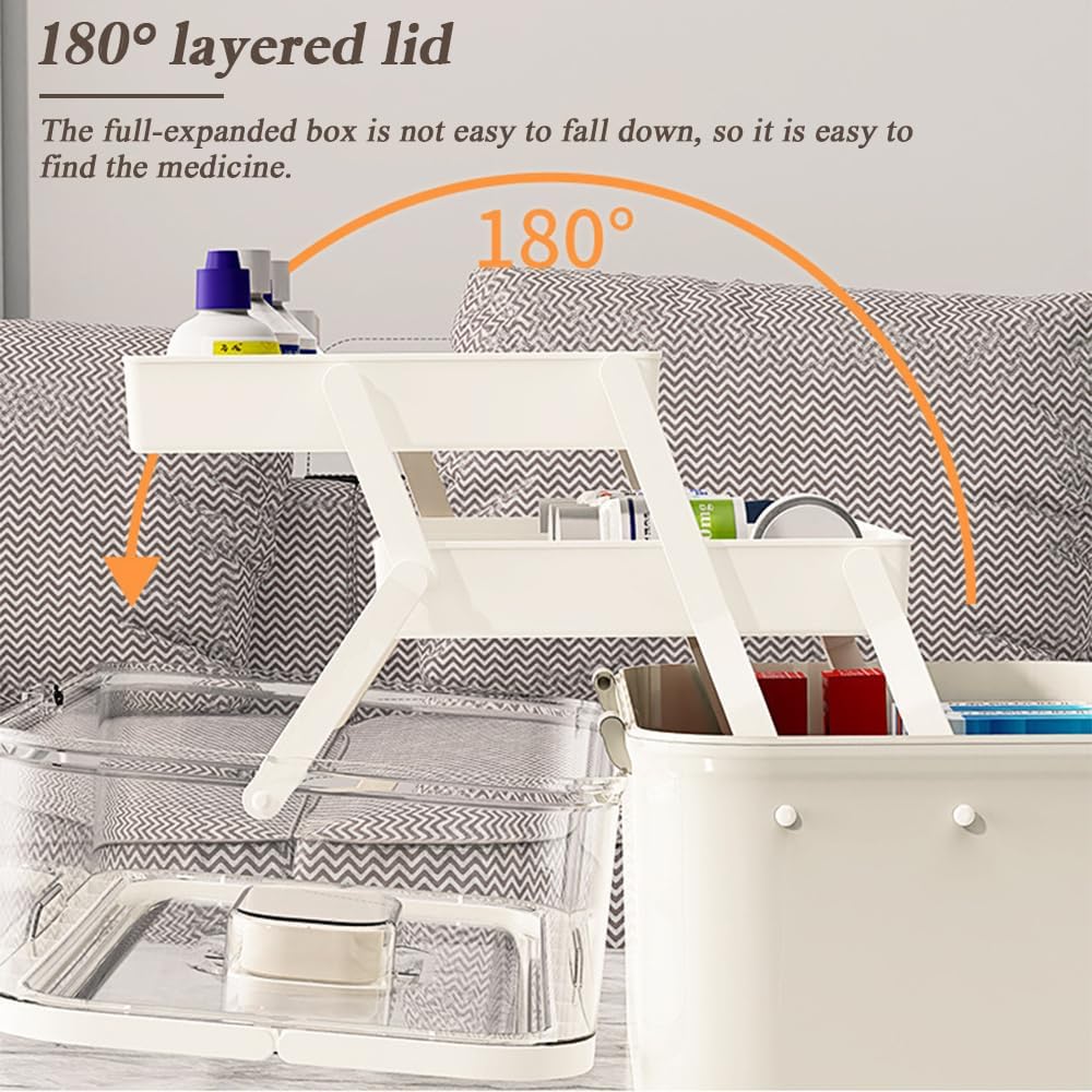 Skiennix Portable 3-Layer Medicine Organizer - Foldable First Aid Box with Removable Small Box | Dustproof & Moisture-Proof (Large)