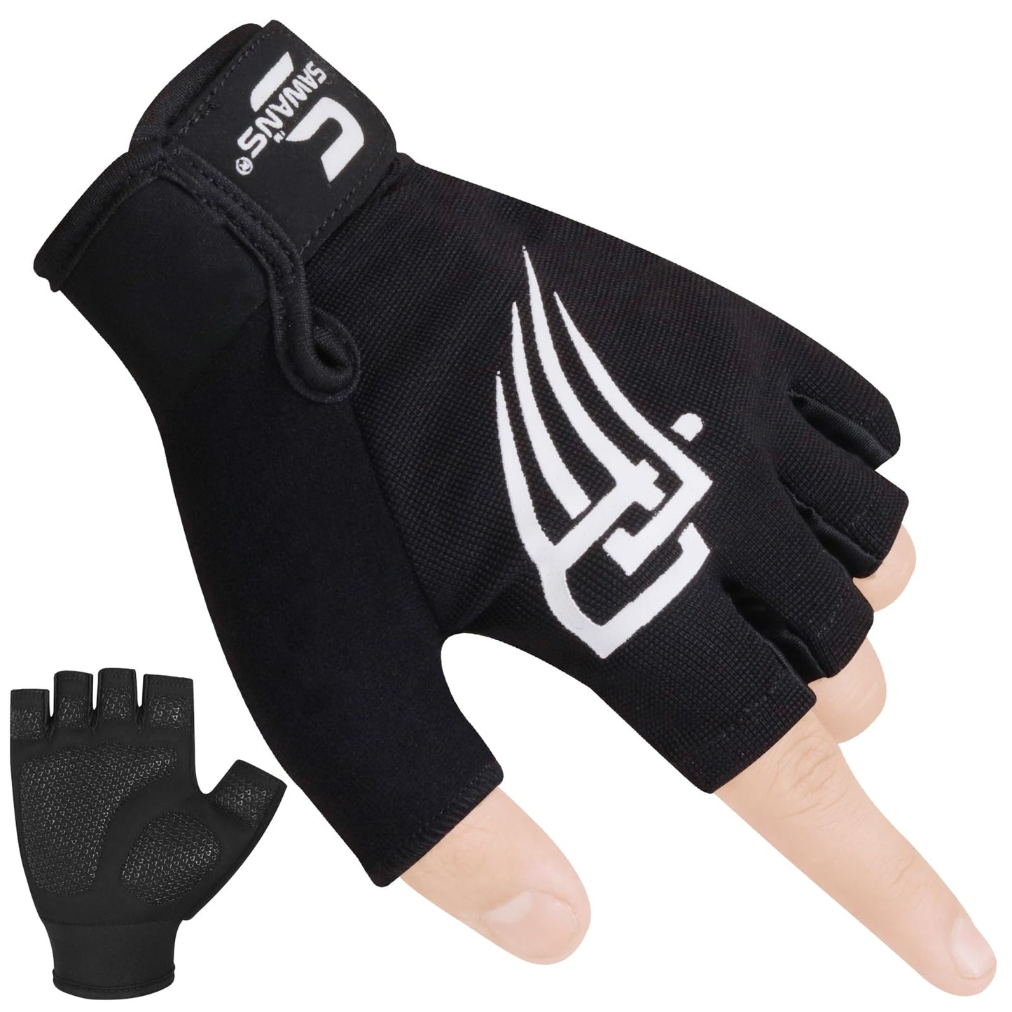 SAWANS Weight Lifting Workout Gloves Lightweight Breathable Padded Palm Protection Gym Gloves Non-Slip Silicone Grip for Men and Women Exercise Fitness Training Pull-ups Deadlifting (Black, L)