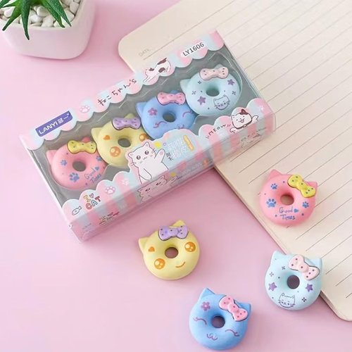4 Pieces Cute Cat Shape Erasers - Fun Stationery Set | Durable and Adorable Design