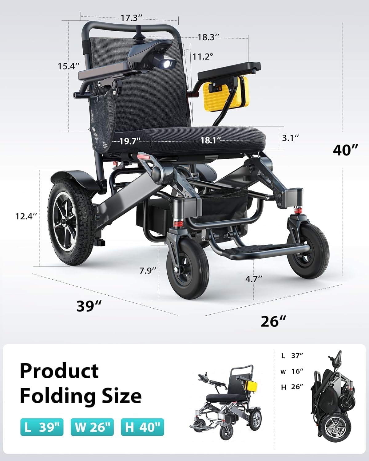 Goldseason 30 Miles Range Electric Wheelchairs for Adults - 500W Motor All Terrain Power Wheelchair with 13'' Large Tires, Support 400 lb Foldable Mobility Motorized Wheelchair for Seniors, Black