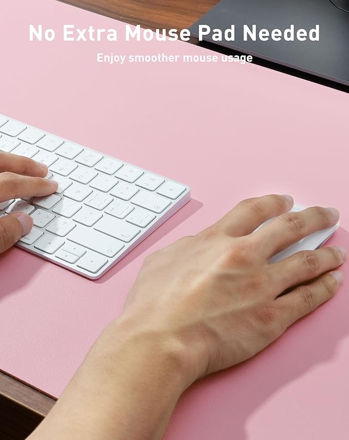 Aothia Faux Leather Desk Mat - Large Mouse Pad, Non-Slip PU Leather Blotter, Waterproof Writing Surface for Office and Home (Fairy Pink, 63" x 24")