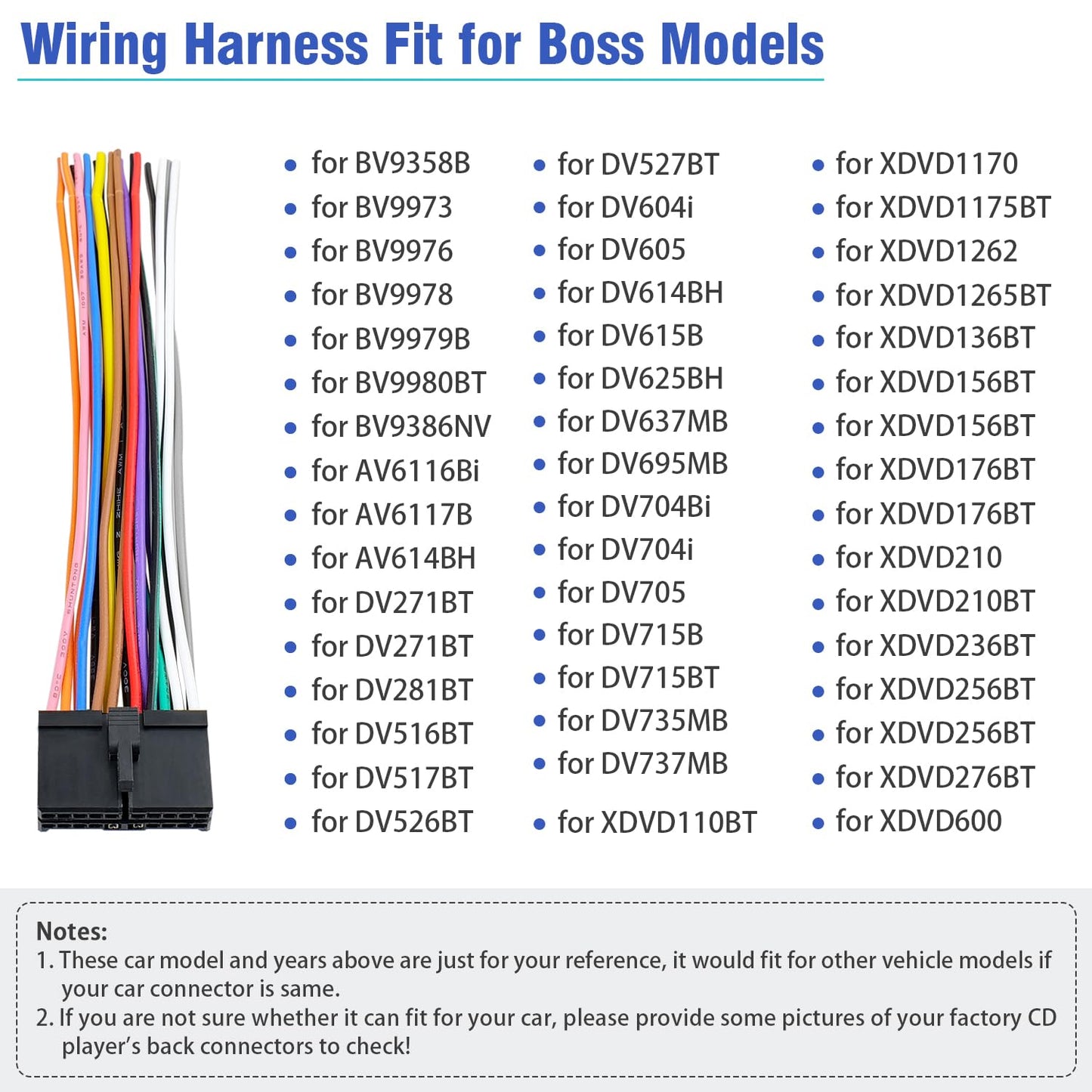 20Pin Radio Wiring Harness Plug Compatible with Boss Aftermarket Car Radio Stereo Wire Connector Adapter