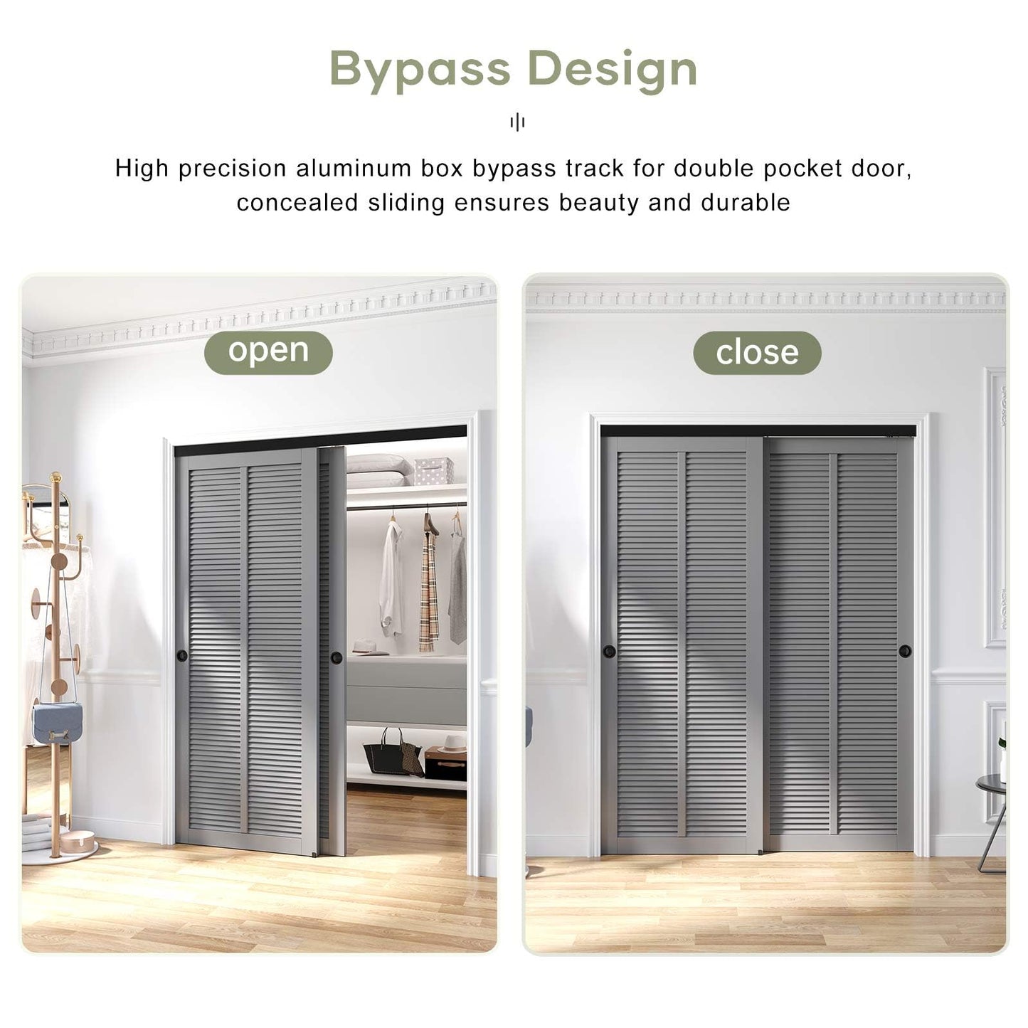 EaseLife 5FT/60in Bypass Double Sliding Pocket Door Hardware Kit,Aluminum,Commercial Grade,Bypassing Closet Door Track,Slide Smoothly Quietly,Easy Install,Black
