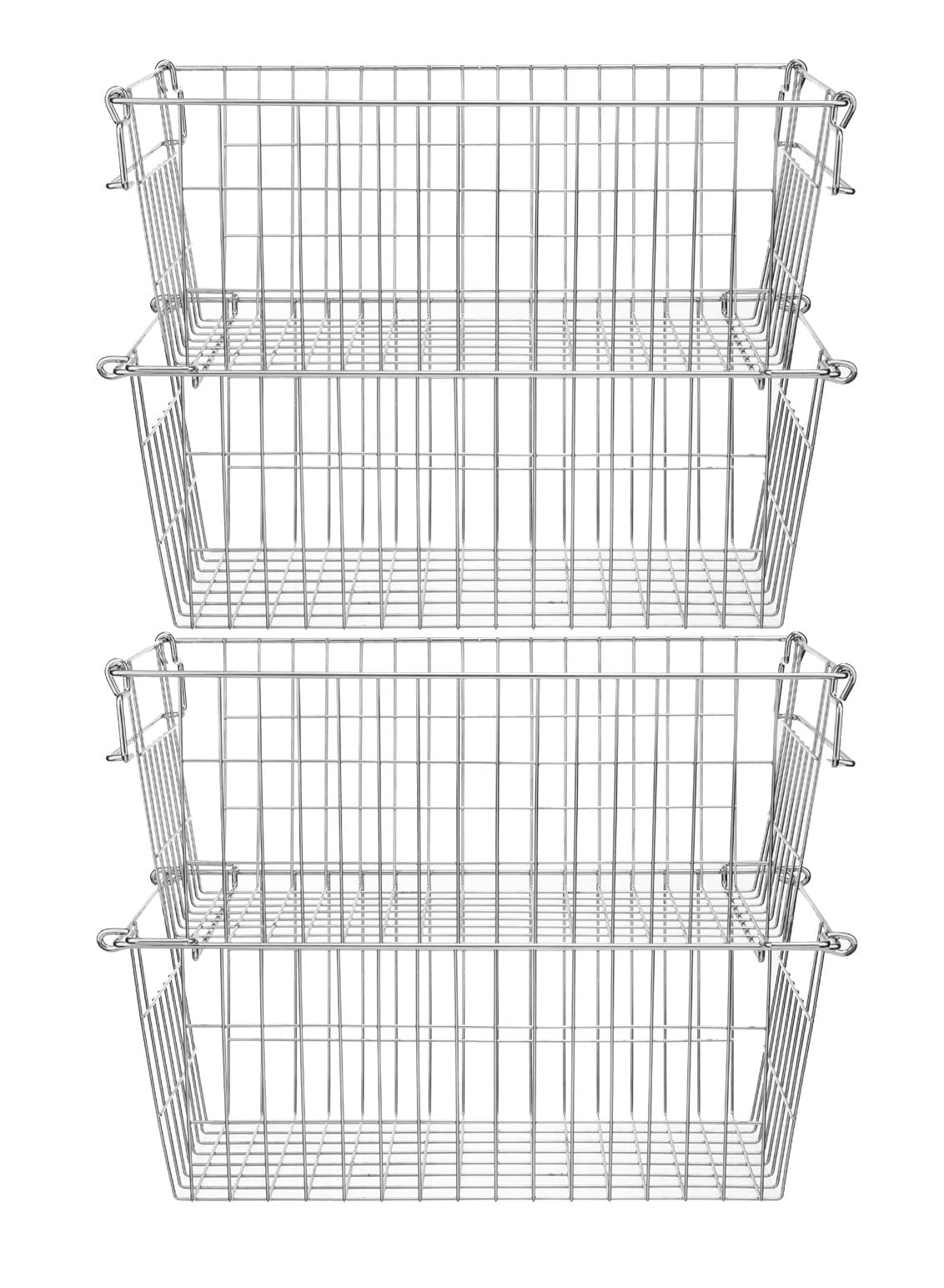 SANNO Chest Freezer Basket Stackable Baskets, Pantry Storage and Organization Chest Freezer Bins Stackable Potato and Onion Storage Bin Metal Baskets for Storage,set of 4