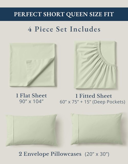 LANE LINEN 100% Organic Cotton Queen Sheet Set - Soft, Breathable Percale Weave | Deep Pocket, Hotel-Quality - Mineral