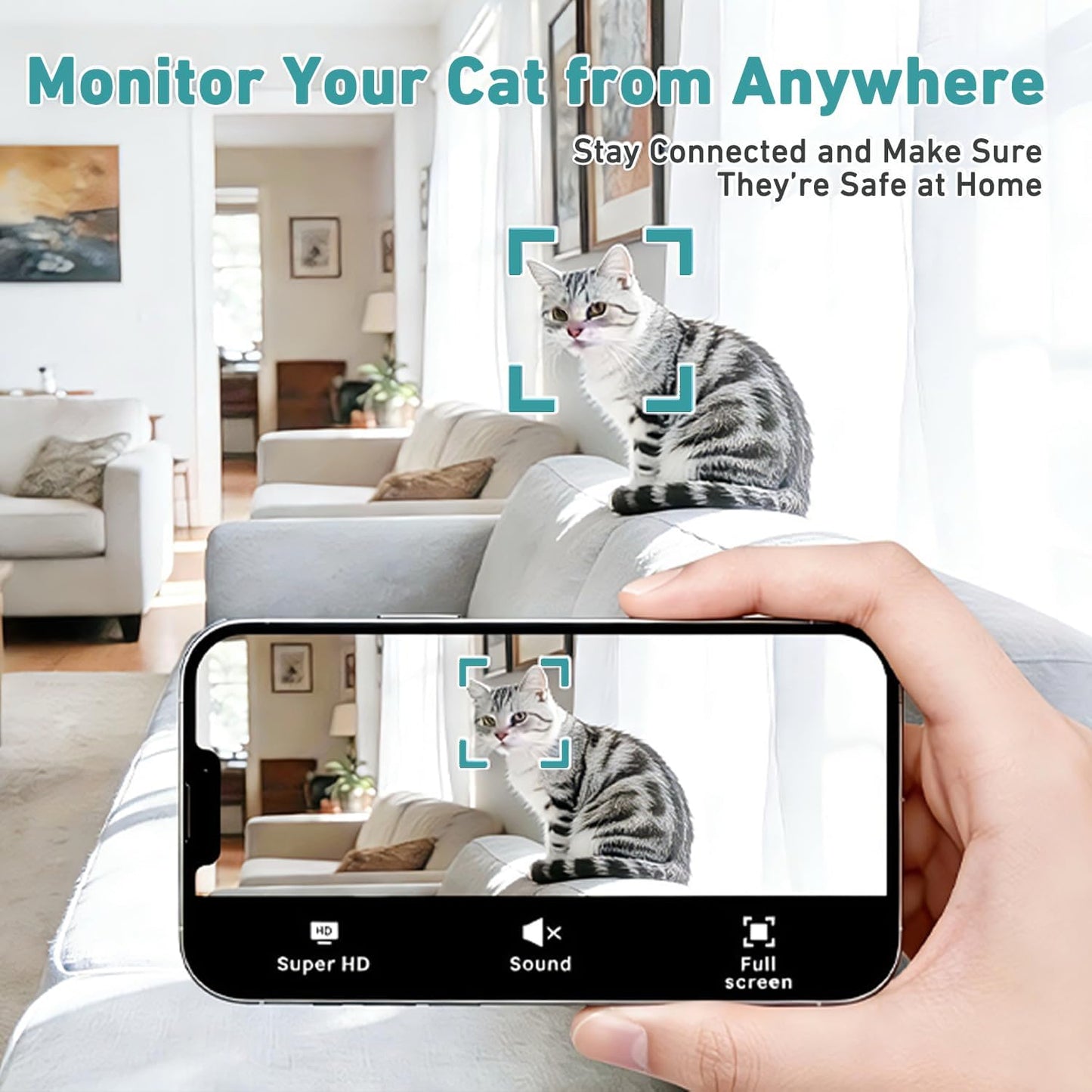 Lisviva 1080P 130Ultra-Wide Mini WiFi Camera for Heated Cat House, HD, Night Vision, Motion Detection, Angle, Local