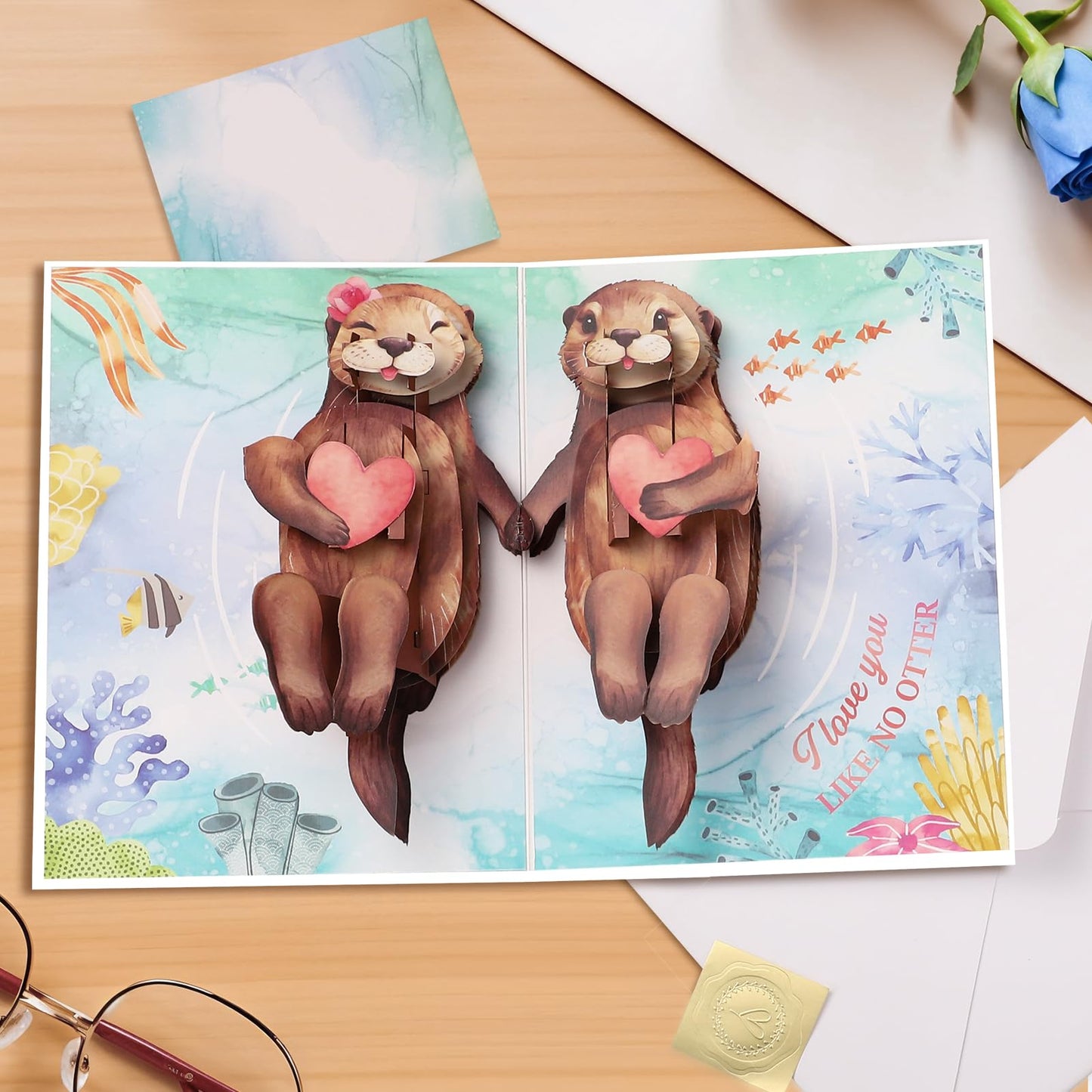 Thboxes Anniversary Card, Otter 3D Pop Up Anniversary Cards, Birthday Card for Wife, Husband, Couple, Mom, Funny Valentines Cards with Message Note & Envelope for Him, Her, Girlfriend, Boyfriend