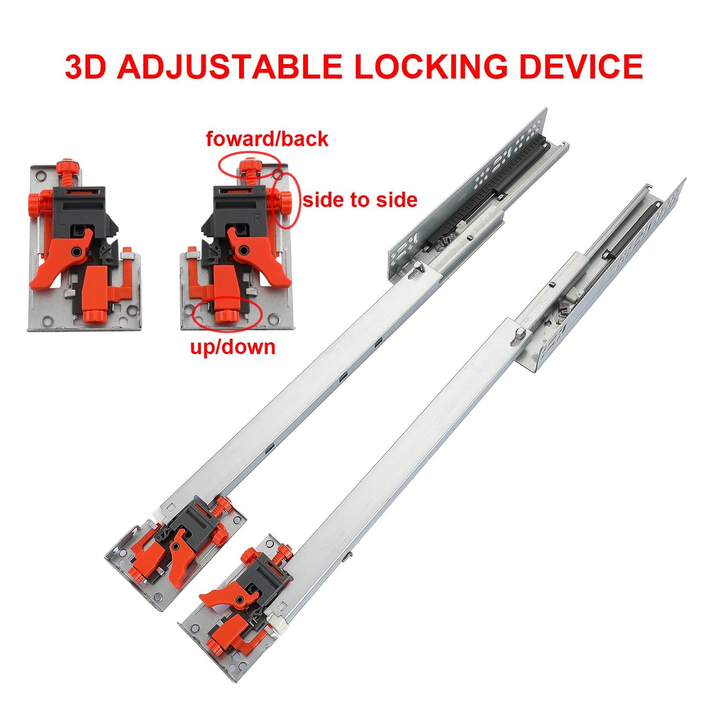 6 Pair of 22 Inch Undermount Soft Close Drawer Slides 100LB Load Capacity Full Extension Concealed Drawer Rails with 3D Locking Device