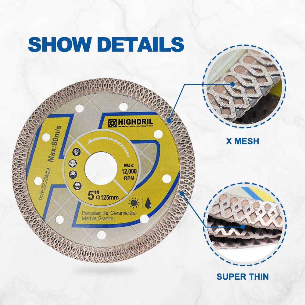 HIGHDRIL Diamond Drill Bits Kit with 5/8-11 and HIGHDRIL Diamond Saw Blade - 5 Inch Diamond Tile Blade Disc