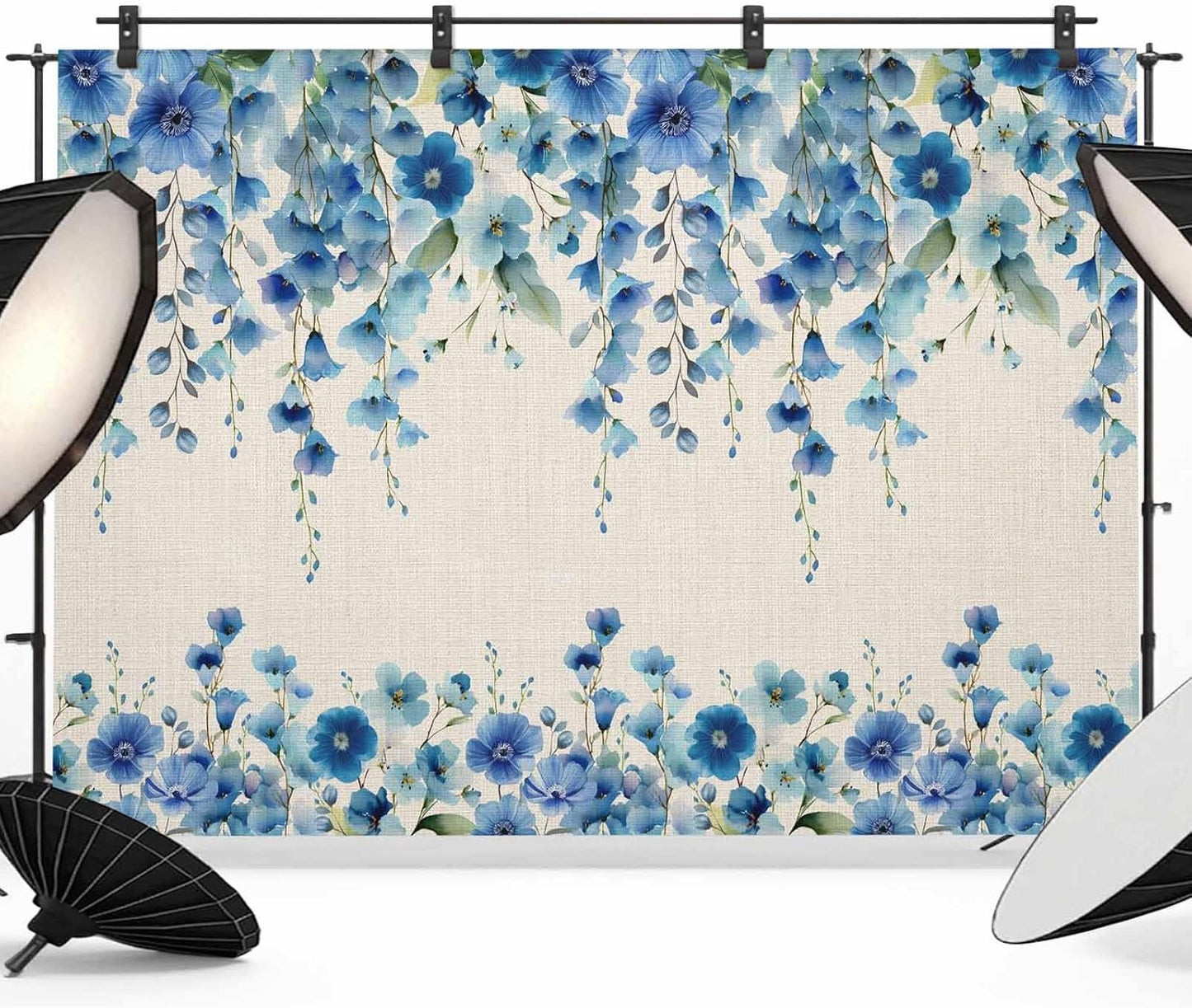VANPTBNHS 10x8ft Curtain,Country Photography Backdrop,Retro Blue Flowers on Jam Professional Photography Background