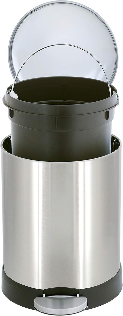 Glad Small Trash Can - 1.2 Gallon Round Stainless Steel Garbage Bin with Soft Close Lid | 8 x 9.5 x 12 Inches