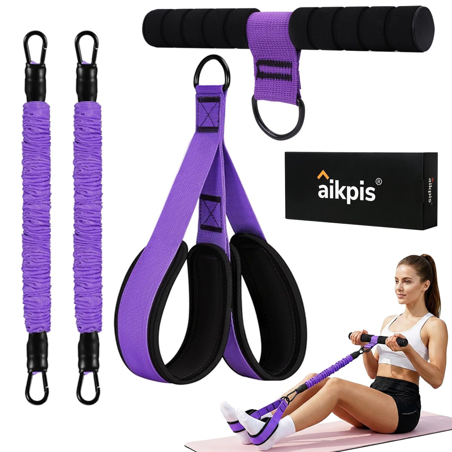 Pedal Resistance Band with Handle: Upgraded 2 Tube Adjustable Resistance Bands for Abdomen, Waist, Arm, Core/ABS, Leg, Physical Therapy - Sit Up Exercise Equipment for Women Home Gym Travel Workout