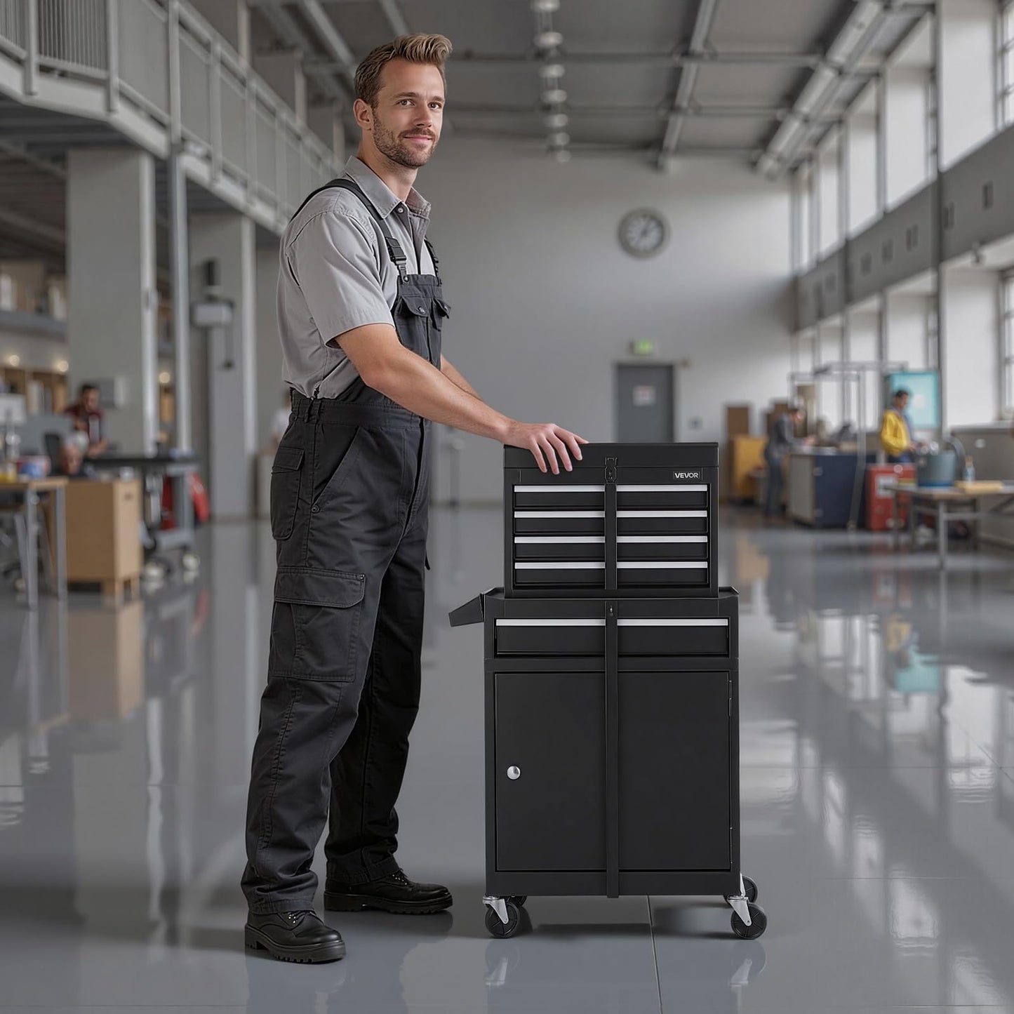VEVOR Rolling Tool Chest, 2-in-1 Design, 5 Drawers Tool Cabinet Organizer with Detachable Top Metal Toolbox, Lock Bar, Protective Liner, and Tools Rack, Garage Storage Cabinet for Warehouse, Workshop