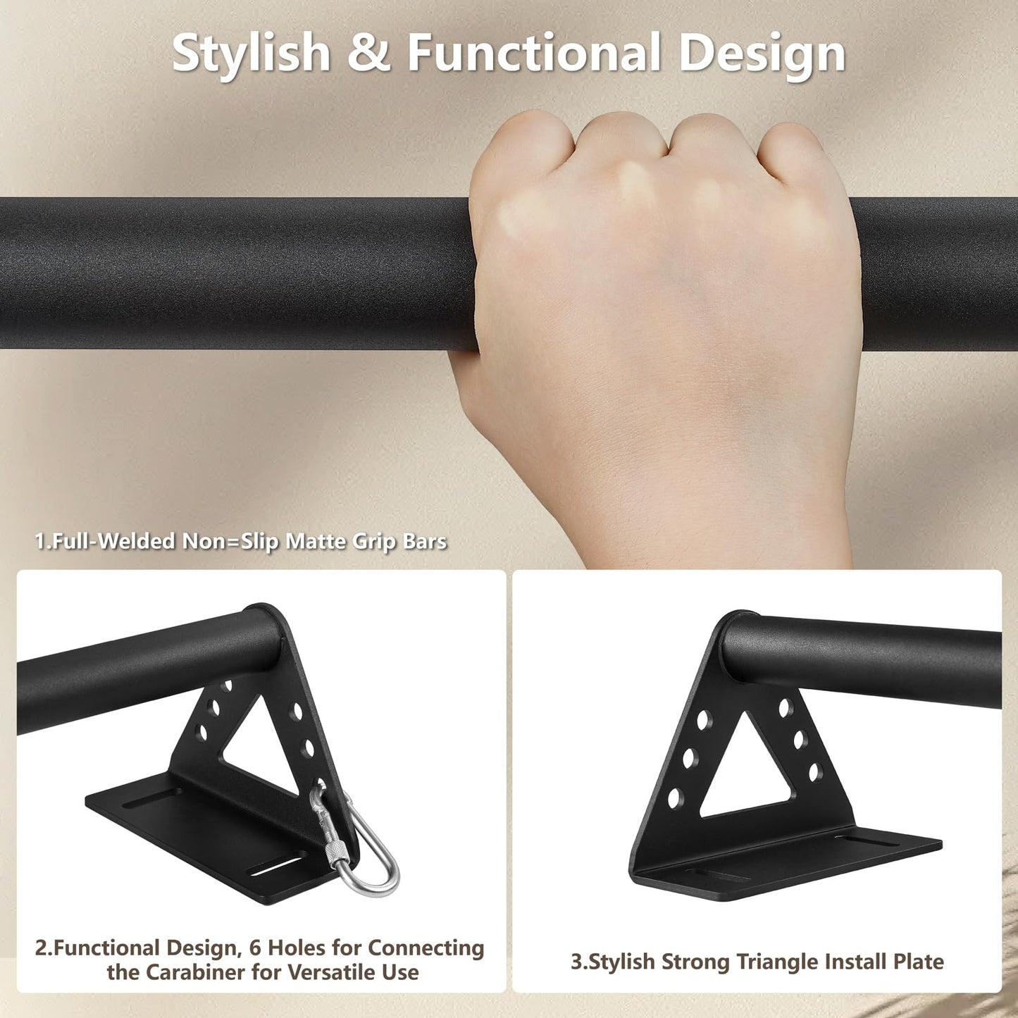 Purife Wall Mounted Pull Up Bars Doorway, Heavy Duty Strength Training Pull-Up Bars for Doorframe, Support Beam or Joist Mount Thick Metal Sturdy Chin Up Bars 500 lbs