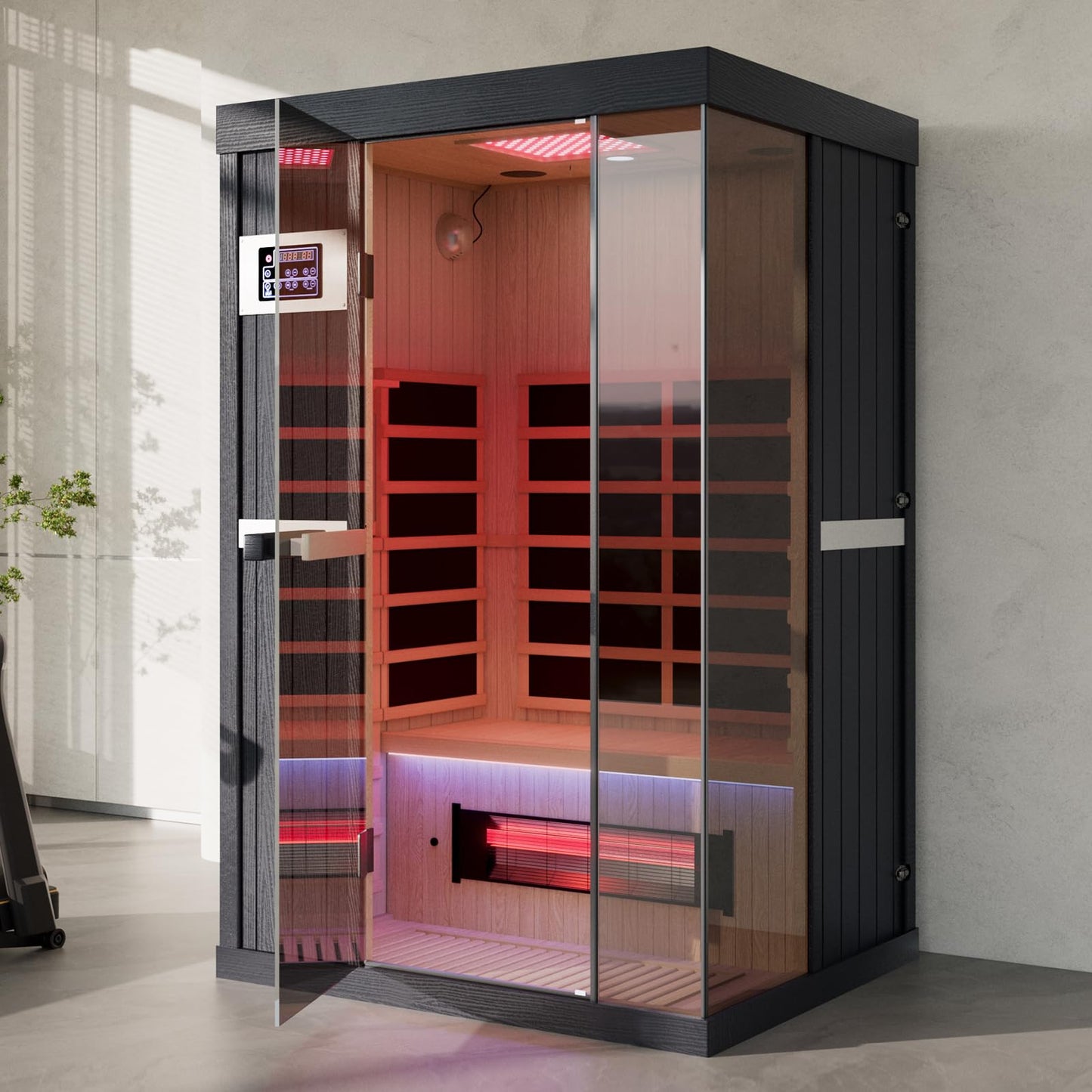 DAIMOT 2-Person Full Spectrum Infrared Sauna, 1990W 120V with 12"*12" Red Light Therapy, 2 Speakers, Indoor Dry Sauna for Home & Gym, Canadian Hemlock Wood