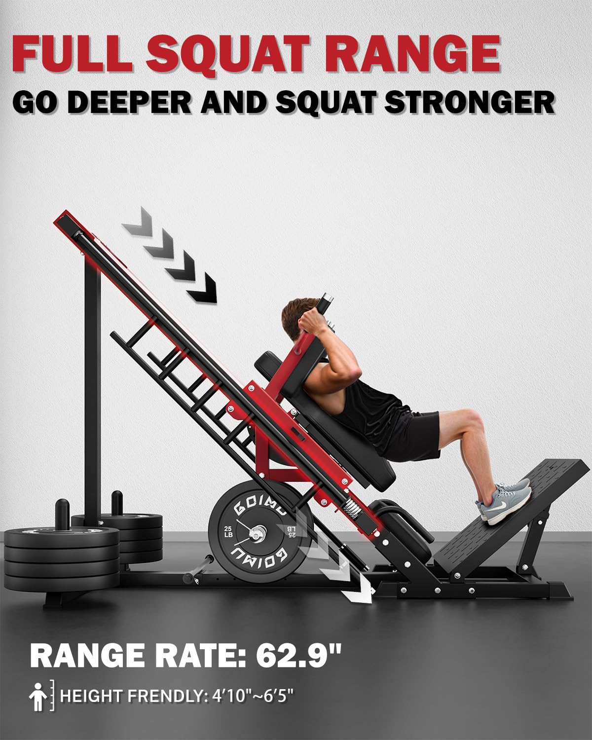 Goimu Leg Press Hack Squat Machine with Back Support Cushion, 3 in 1 Adjustable Leg Press & Hack Squat Machine with Quad Track Roller System