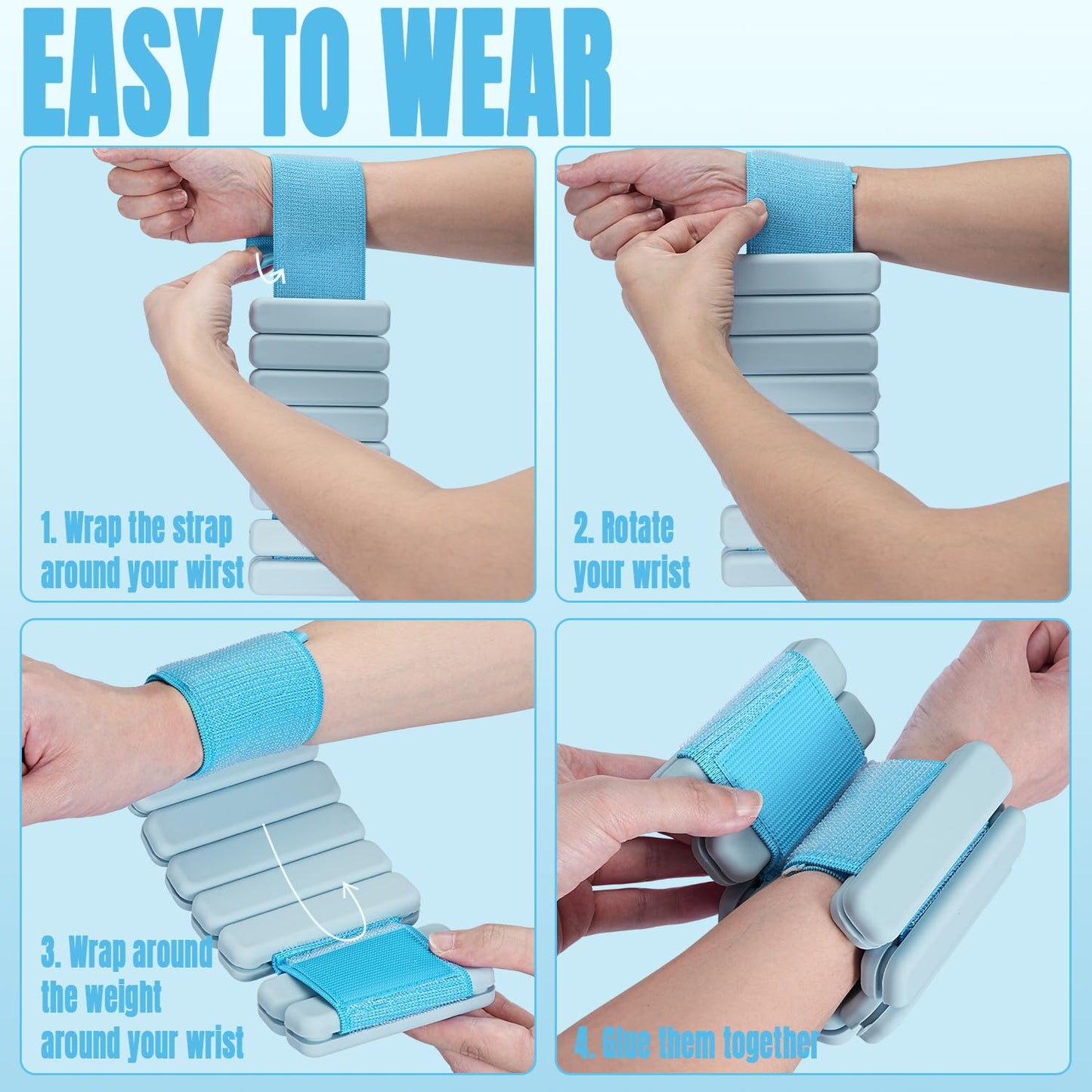 Sportneer Wrist & Ankle Weights for Women Men - 1 Pair (1 lb/2 lb Each) | Adjustable Weighted Bracelet Silicone Bangles for Yoga, Dance, Pilates, Cardio, Aerobics, Gym, Pool Exercises and Jogging (Blue Aura, 2 LBS x 2)