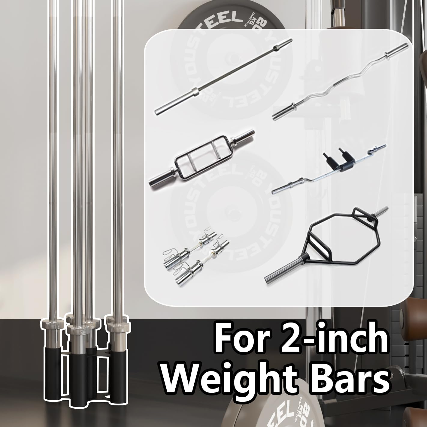 Barbell Rack Stand Vertical Olympic Bar Storage Rack 6 Bars Storage Rack for 2-inch Olympic Bars Dumbbell Handles Triceps Bars Curl Bars