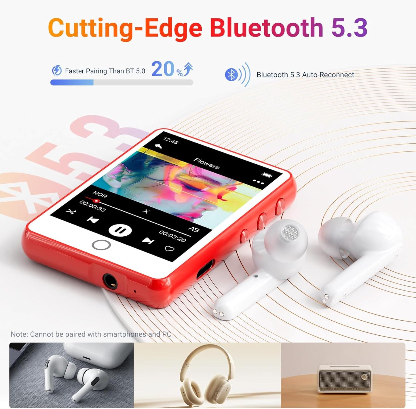 MECHEN 128GB MP3 5.3 2.4" 512GB Player Bluetooth with Full Touch Screen Portable Digital Music Player with HD SpeakerFM