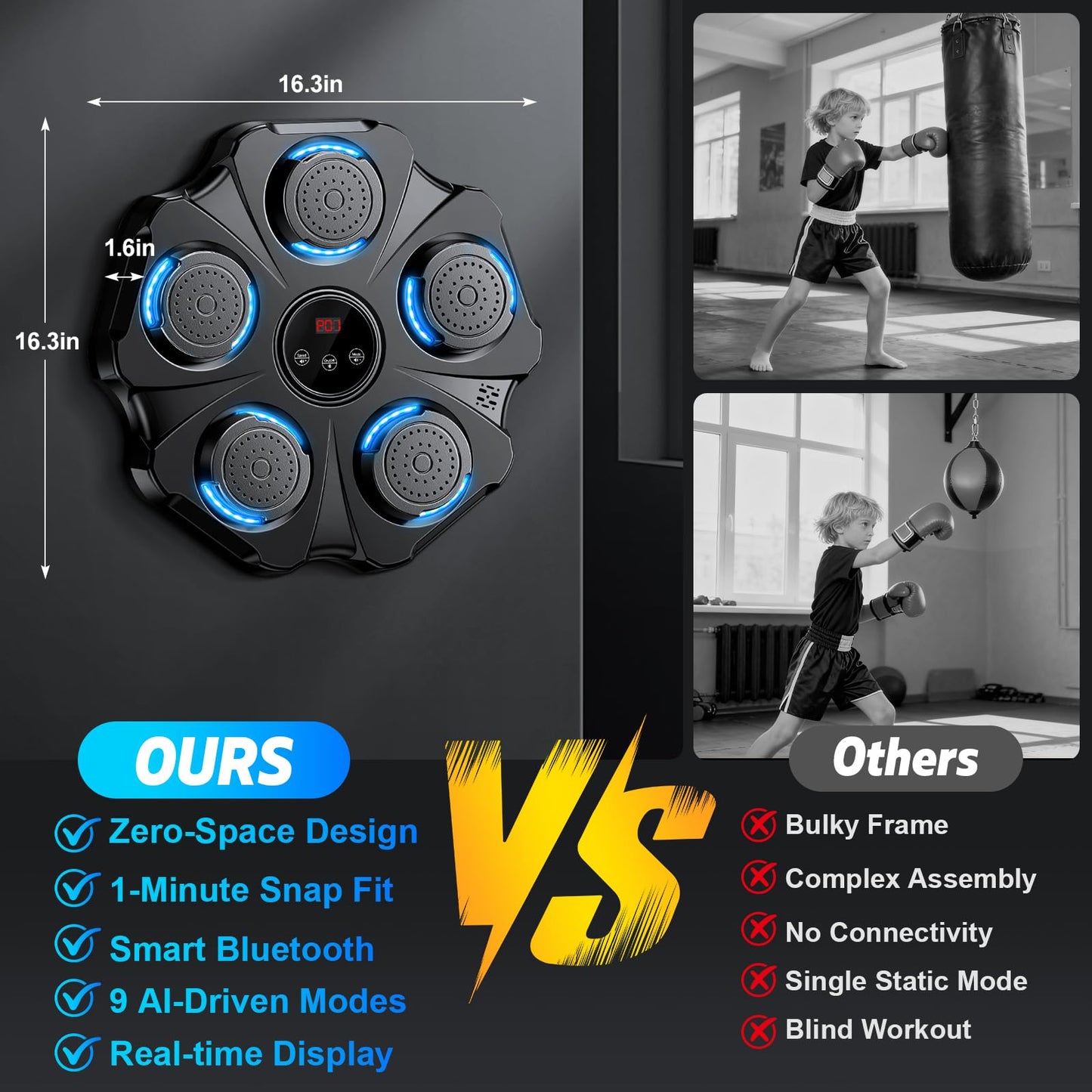 Vivedrre 2026 Upgraded Music Boxing Machine - Interactive Punching Trainer, Large Size Wall Mounted Electronic Boxing Target with Adult & Kids Gloves, 9 Modes & 9 Speeds for Adults & Kids