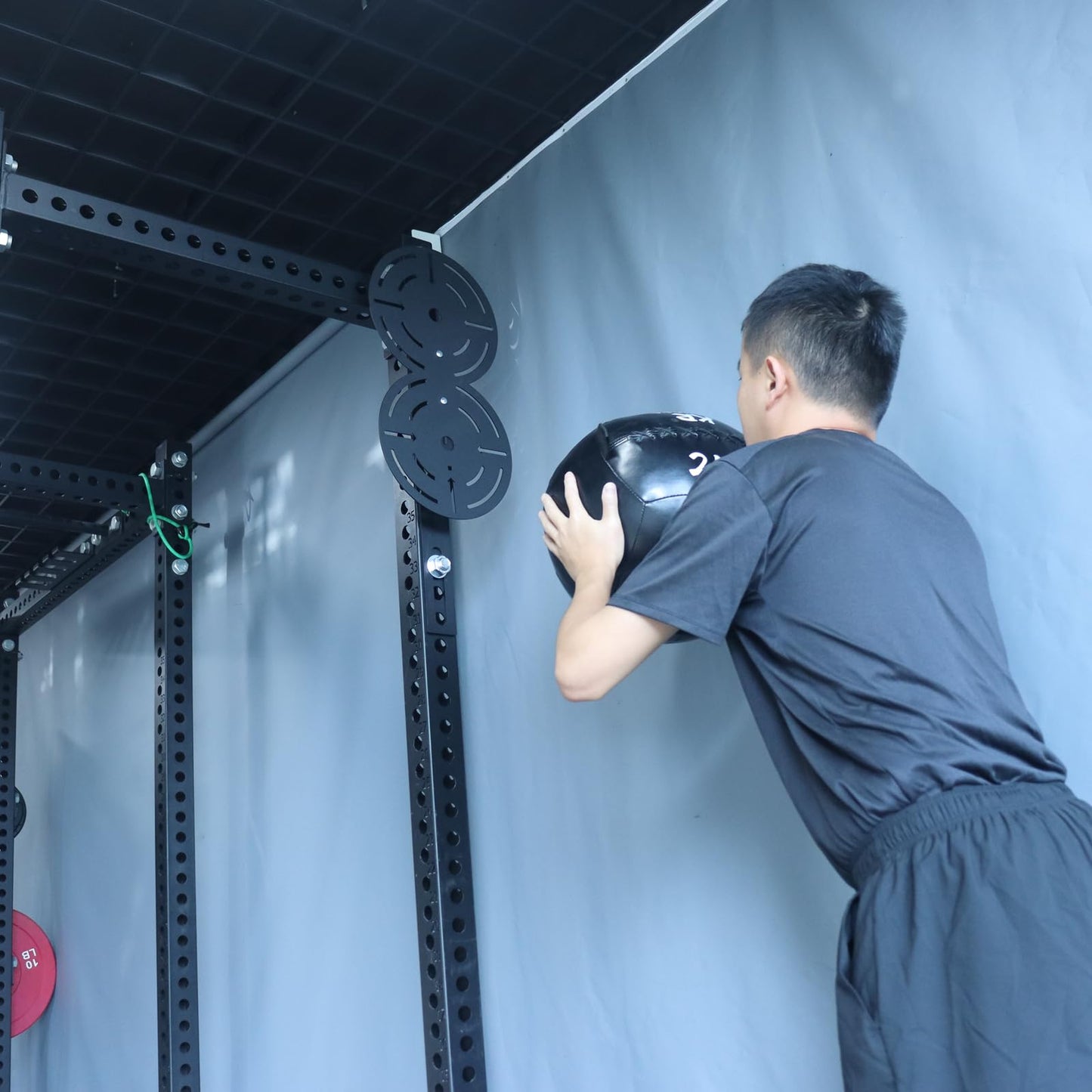Metal Double Wall Ball Target with Extension Medicine Ball Target Rack Mounted Power Cage Attachments for Strength Endurance Arm Triceps Biceps Workouts