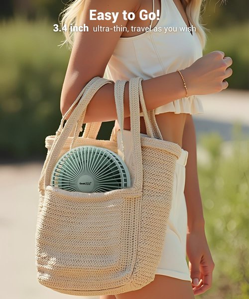Geek Aire Foldable Battery Operated Fan, Portable Rechargeable USB Floor Table Fan with LED Light, Quiet Oscillating Pedestal Fans that Blow Cold Air for Bedroom Office Camping Travel - Green