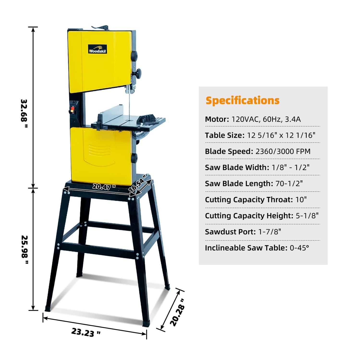 Woodskil 10 Inch Dual Speed Band Saw with Stand, 4.3A 2360/3000 FPM Benchtop Bandsaw with Quick Tension System & Quick Tool-Free Doors for Hard & Soft Woodworking, DIY