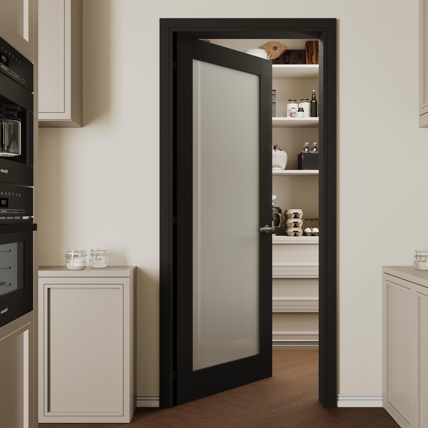 CRUTOP 32''x80'' Black Frosted Glass Interior Door Slab Shaker, Pre-Built Panel for Barn Doors, Pocket Doors, French Door, for Pantry, Bedroom, Closet, Laundry & Bathroom, Prefinish