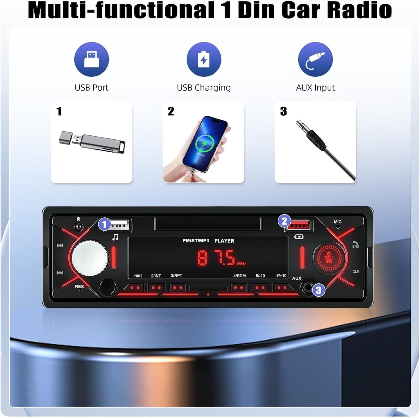 CAMECHO MP3/U Car Radio Bluetooth Single DIN Car Stereo Audio, Car Audio with Bluetooth Handsfree/FM/ Disk/AUX/USB