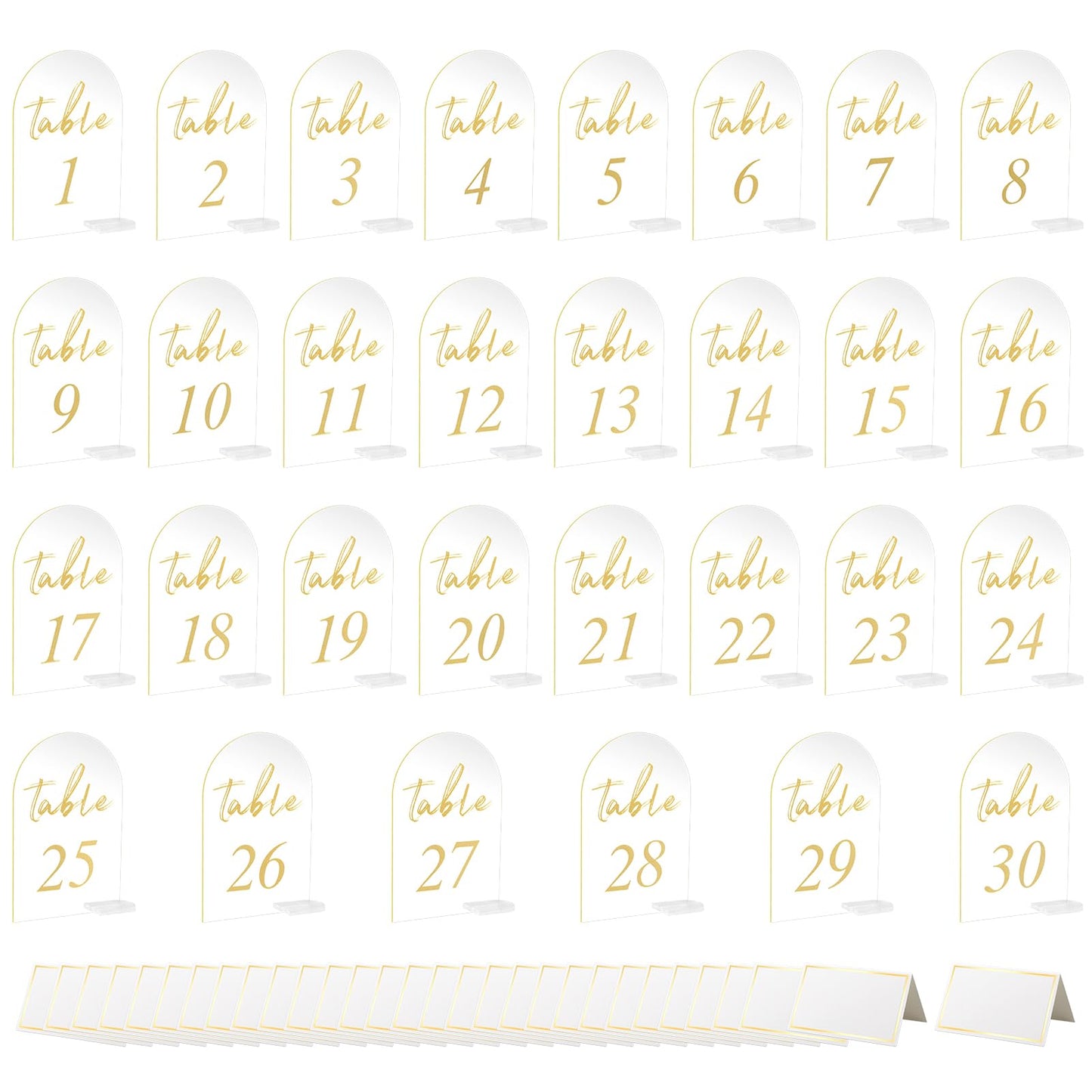 30 Sets Arch Wedding Table Numbers with Stands Gold Printed 1-30 Table Signs Clear Acrylic Table Number Display Stand for Wedding Reception Party Centerpieces Decor (4 x 6 Inch)
