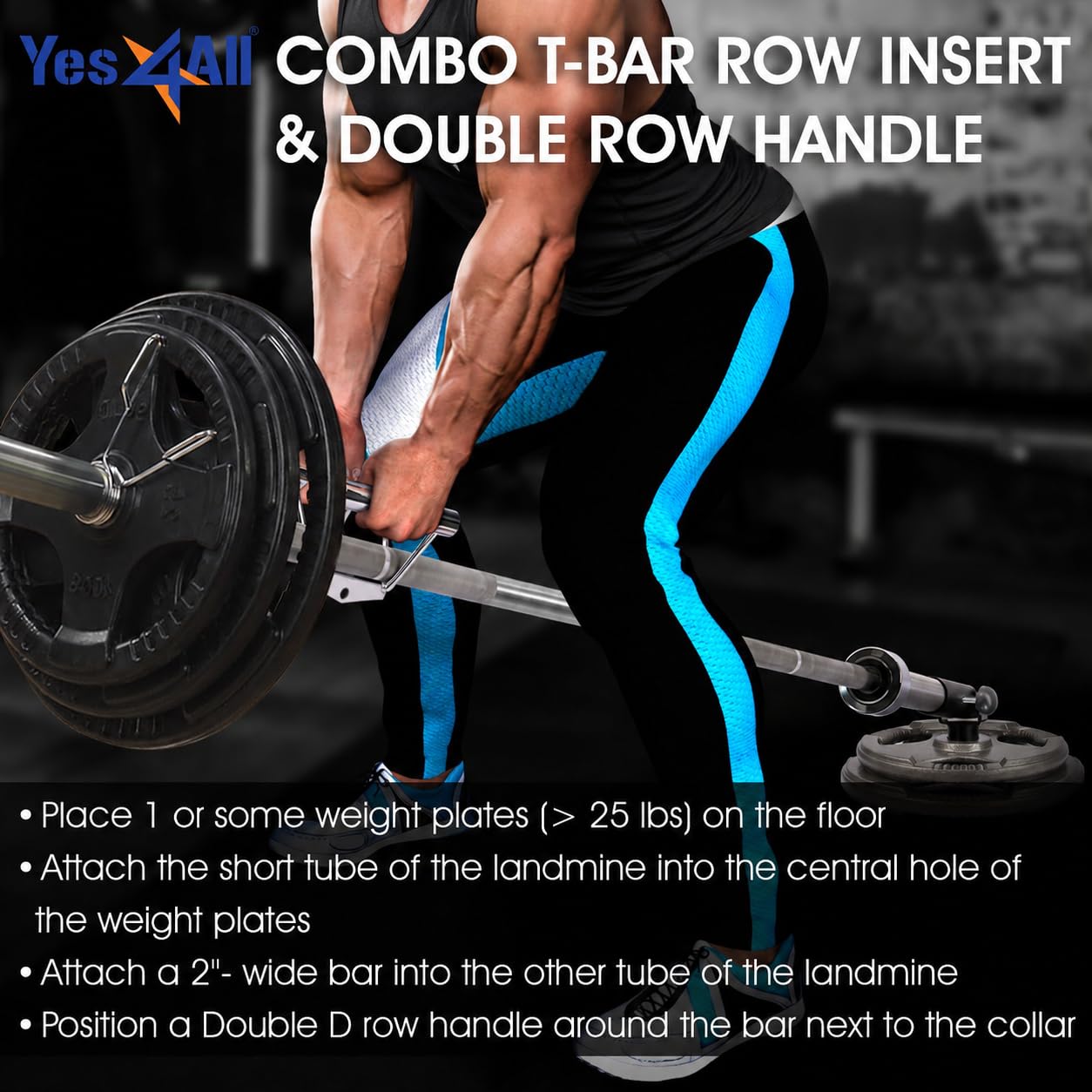 Yes4All Landmine Attachment for 1" & 2" Barbells with Weight Plate Holder, 360 Swivel & Heavy Duty Steel Construction for T-Bar Rows, Presses & Storage, 8"x4" Pivot Sleeve & Double D Handle Combo