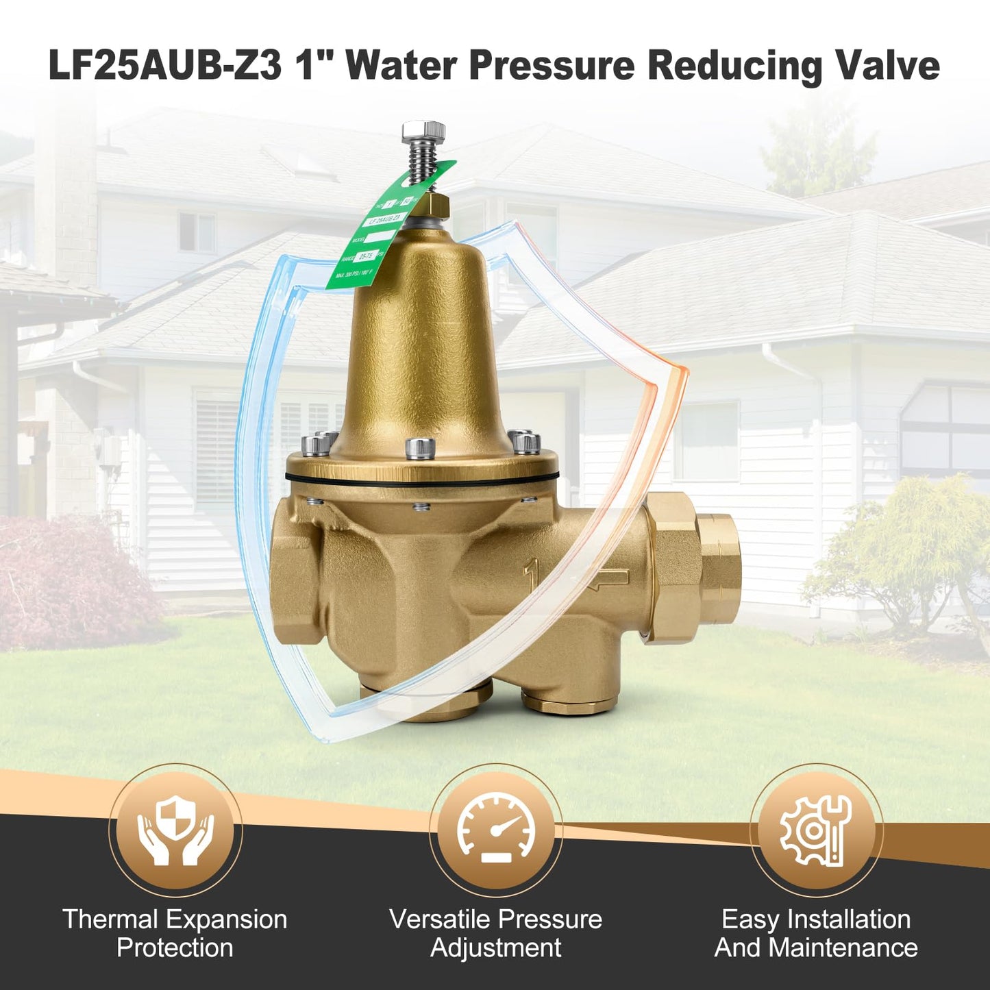 LF25AUB-Z3 1" Cast Copper Silicon Alloy Pressure Reducing Valve, Adjustable 25-75 psi, Maximum 300 psi, NPT Female Union x NPT Female Outlet, Polymer Seat