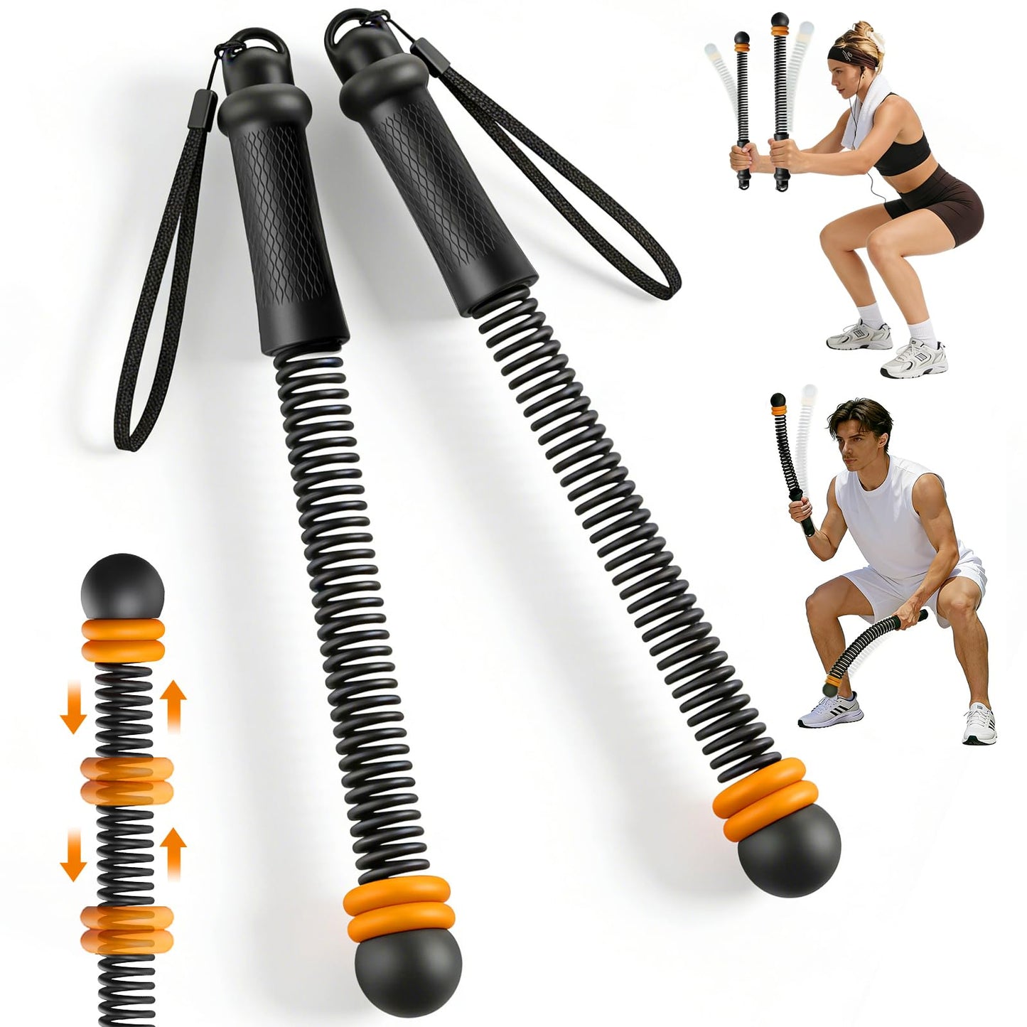 Pinailon Ropeless Battle Ropes, Workout Exercise Rope for Strength Building, Heavy Duty Portable Cordless Battle Ropes for Home Gym, HIIT and Low-Impact Aerobic Training for Men & Women, Black