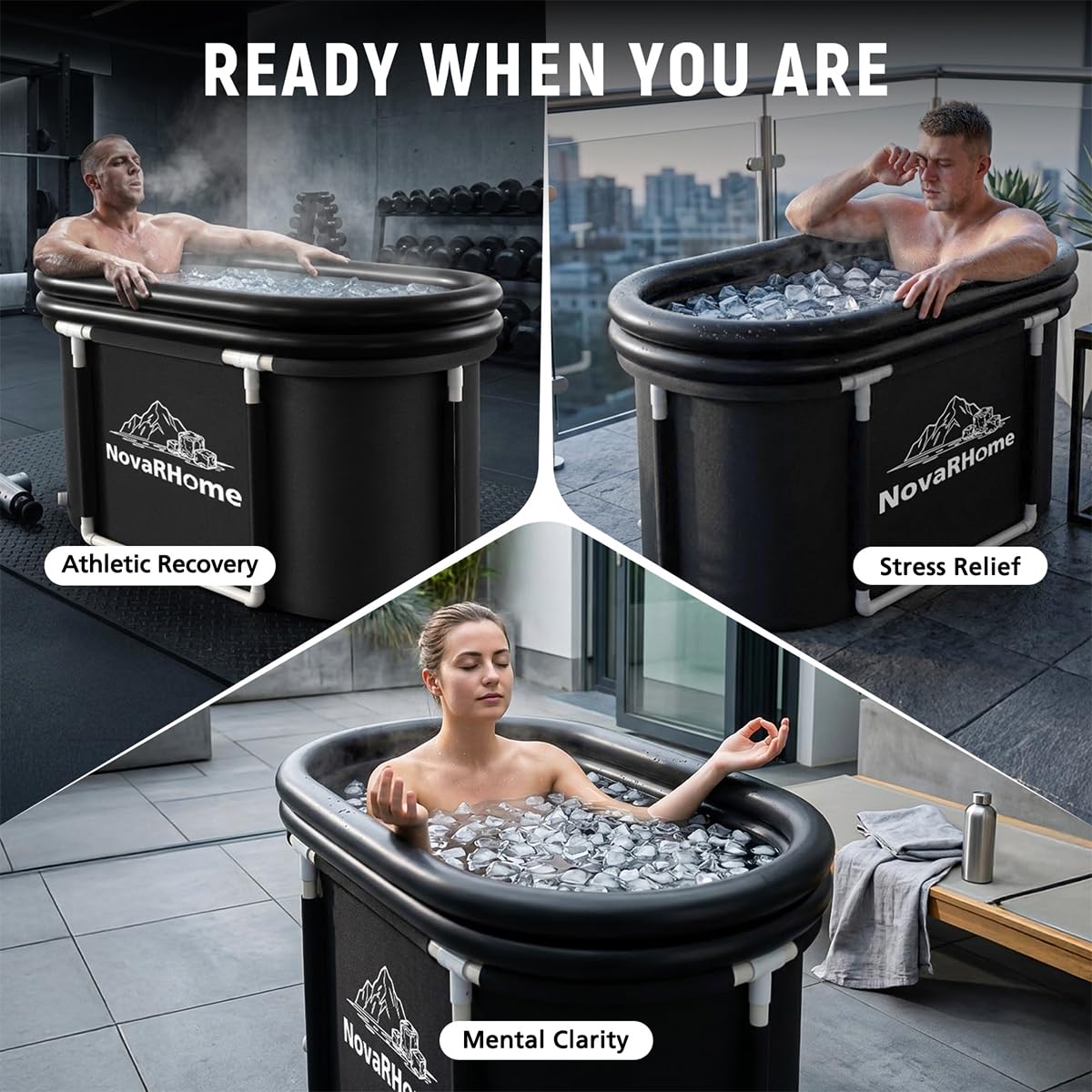 Ice Bath Tub for Athletes - 30in Deep Portable Cold Plunge for Recovery & Cold Water Therapy - 6-Layer Insulated Soaking Tub Stability & Dual-Outlet Rapid Drainage - Indoor Outdoor Adults