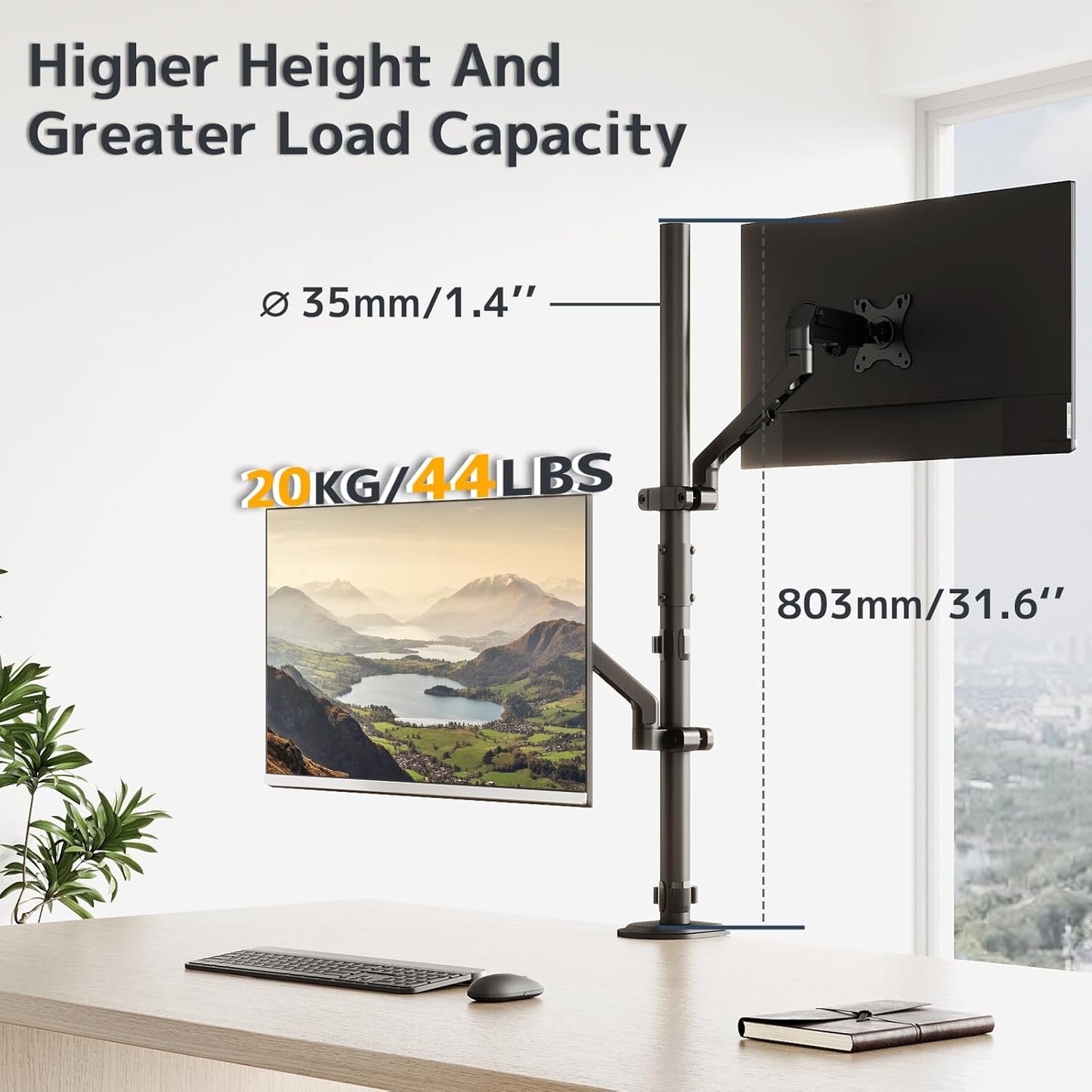 WORLDLIFT 2-Section 31.6 inches Grommet Steel Extra Tall Monitor Stand Pole - Sturdy Center Pole Only for Monitor Arm