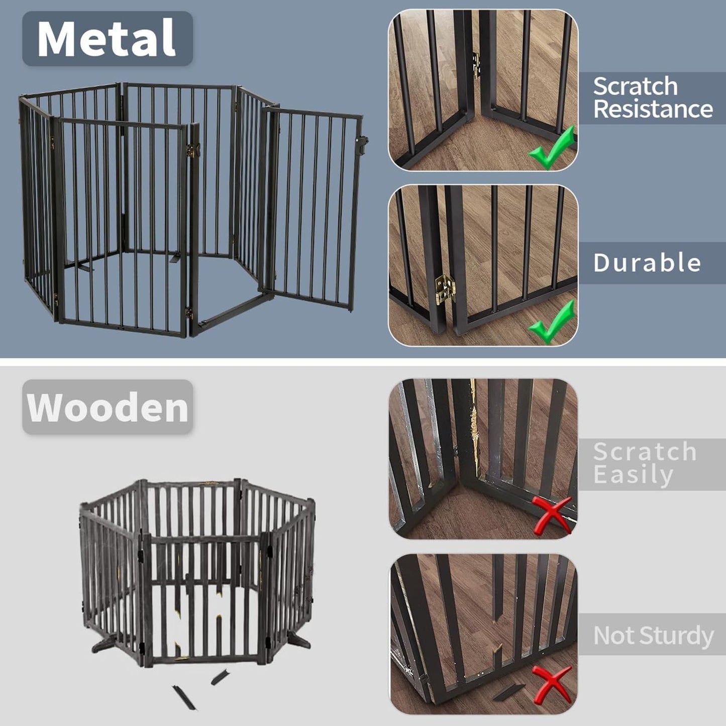 Metal Freestanding Dog Gates with Door for Outdoor Indoor,120'' Extra Wide 36'' Tall Free Standing Dog Gate for Doorways,Large Openings,Deck,Yard,Porch,Foldable Safety Pet Fence(Black,6 Panels)