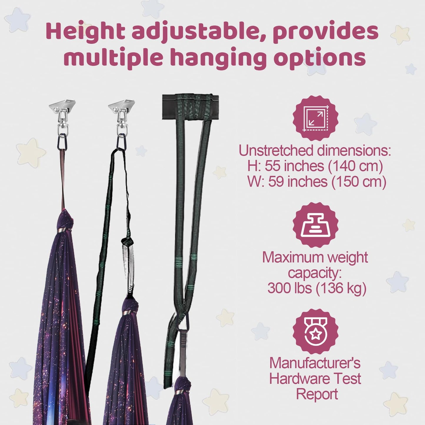HiCamer Double Layer Sensory Swing for Kids & Adults Holds up to 300lbs Indoor and Outdoor Therapy Cuddle Swing with 360° Swivel Hanger Kit Adjustable with Aspergers Autism ADHD (Fantasy Pink)